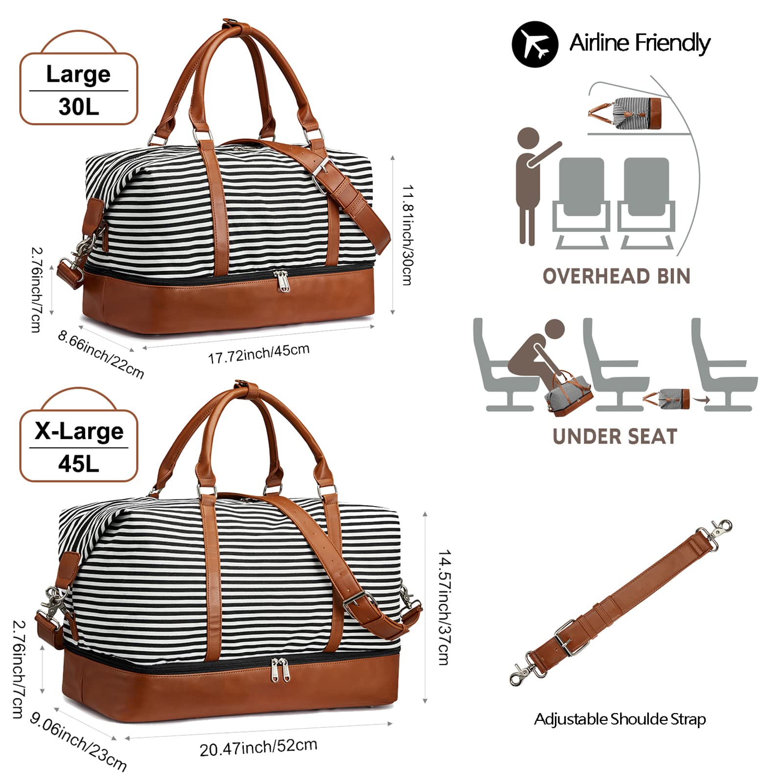 S-ZONE Weekender Bags for Women & Men - Lightweight Travel Duffel Bag with Shoe Compartment, Carry On Duffle Tote for Overnight Trips, Gym, Work & Weekend Getaways