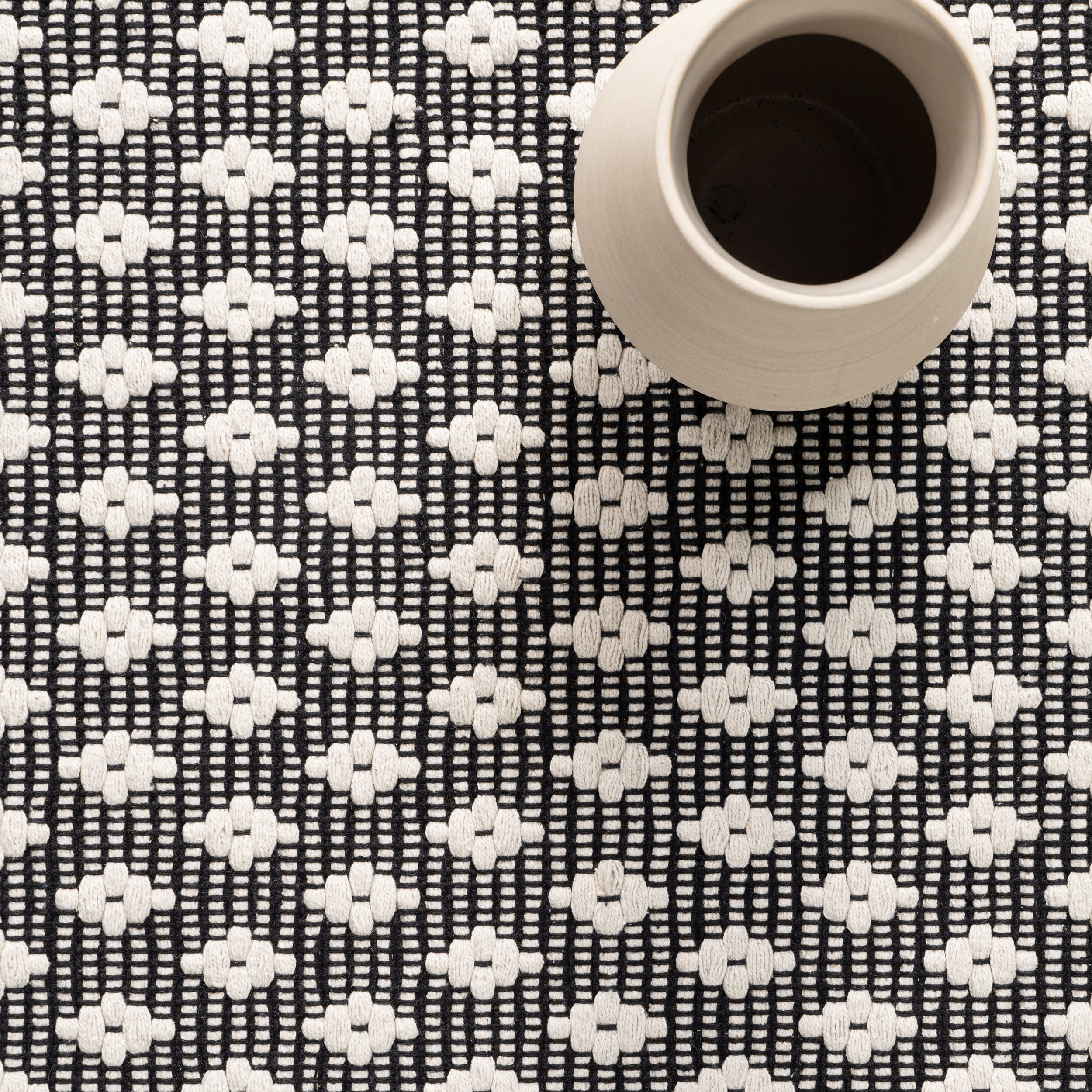Elegant Diamond Handwoven Cotton Rug in Black - Perfect for Living Room, Bedroom, or Nursery Decor