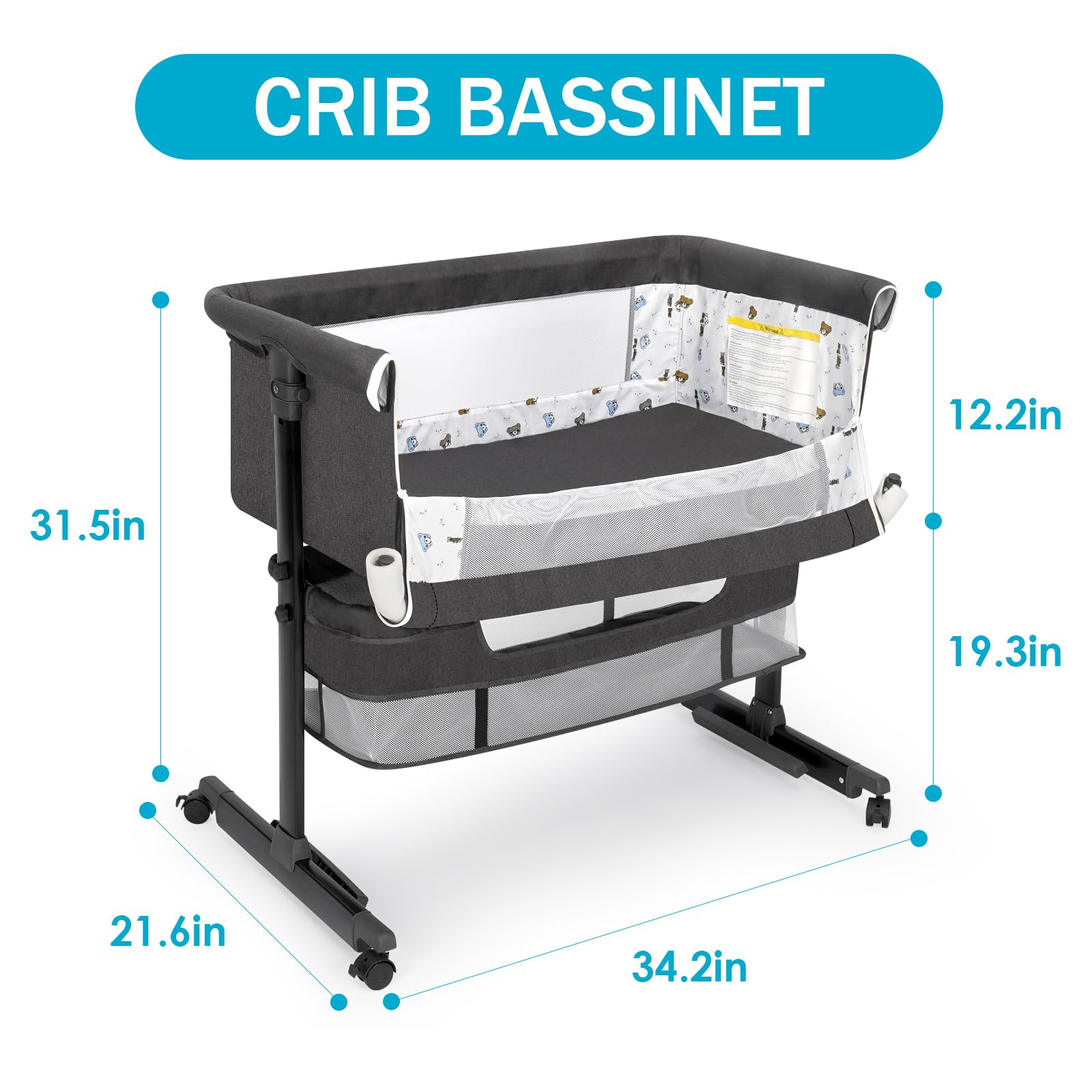 Portable Baby Bassinet Bedside Sleeper - Foldable Crib for Newborns & Infants | Dark Gray Nursery Essential for Girls & Boys | Perfect for Bedroom, Nursery & Travel (2024 New Style)