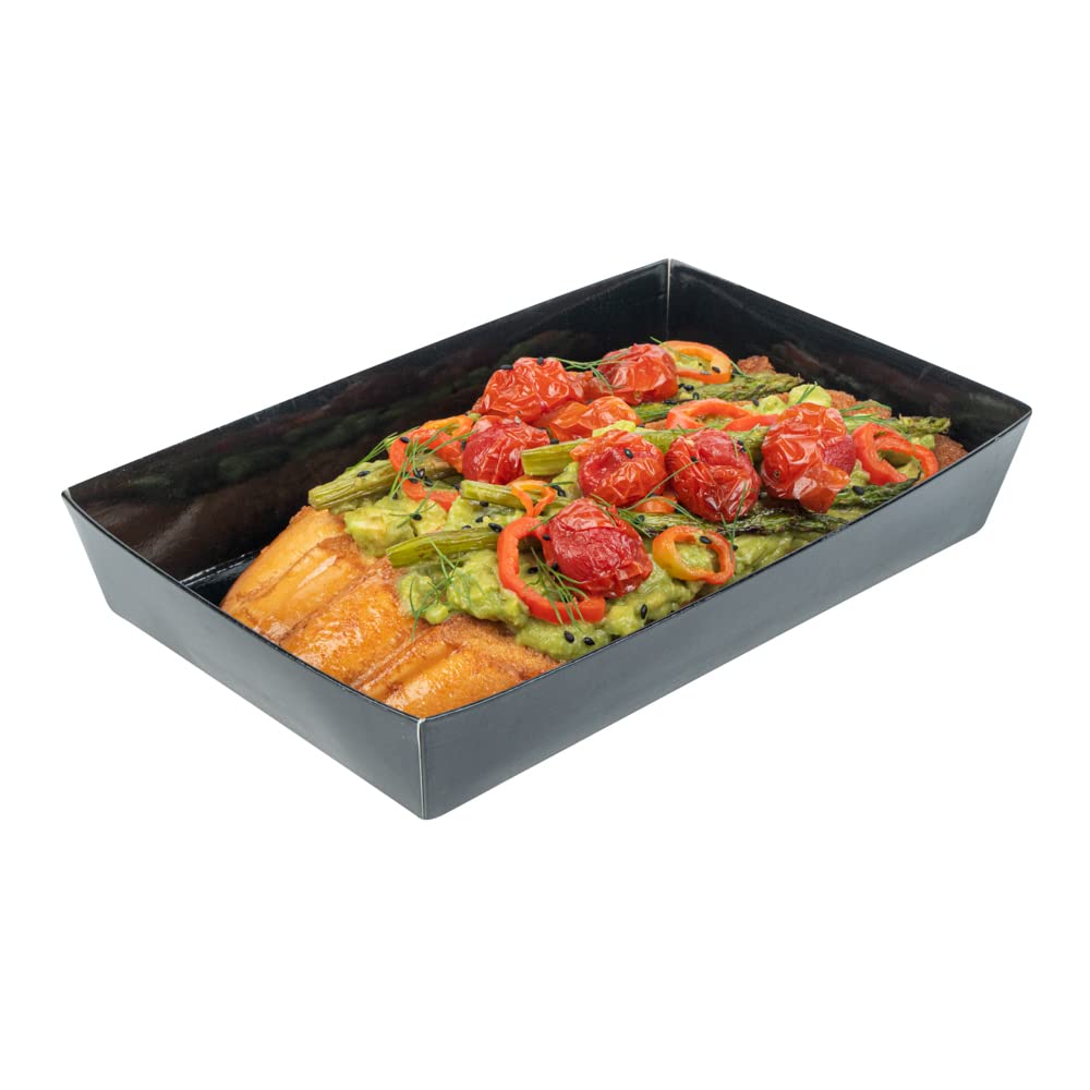 Restaurantware Matsuri Vision 8x5x1.5 Inch Medium Sushi Trays - 100 Greaseproof Disposable Black Paper Sushi Containers for Entrees & Desserts (Lids Sold Separately) | Perfect for Japanese Restaurants, Catering & Takeout