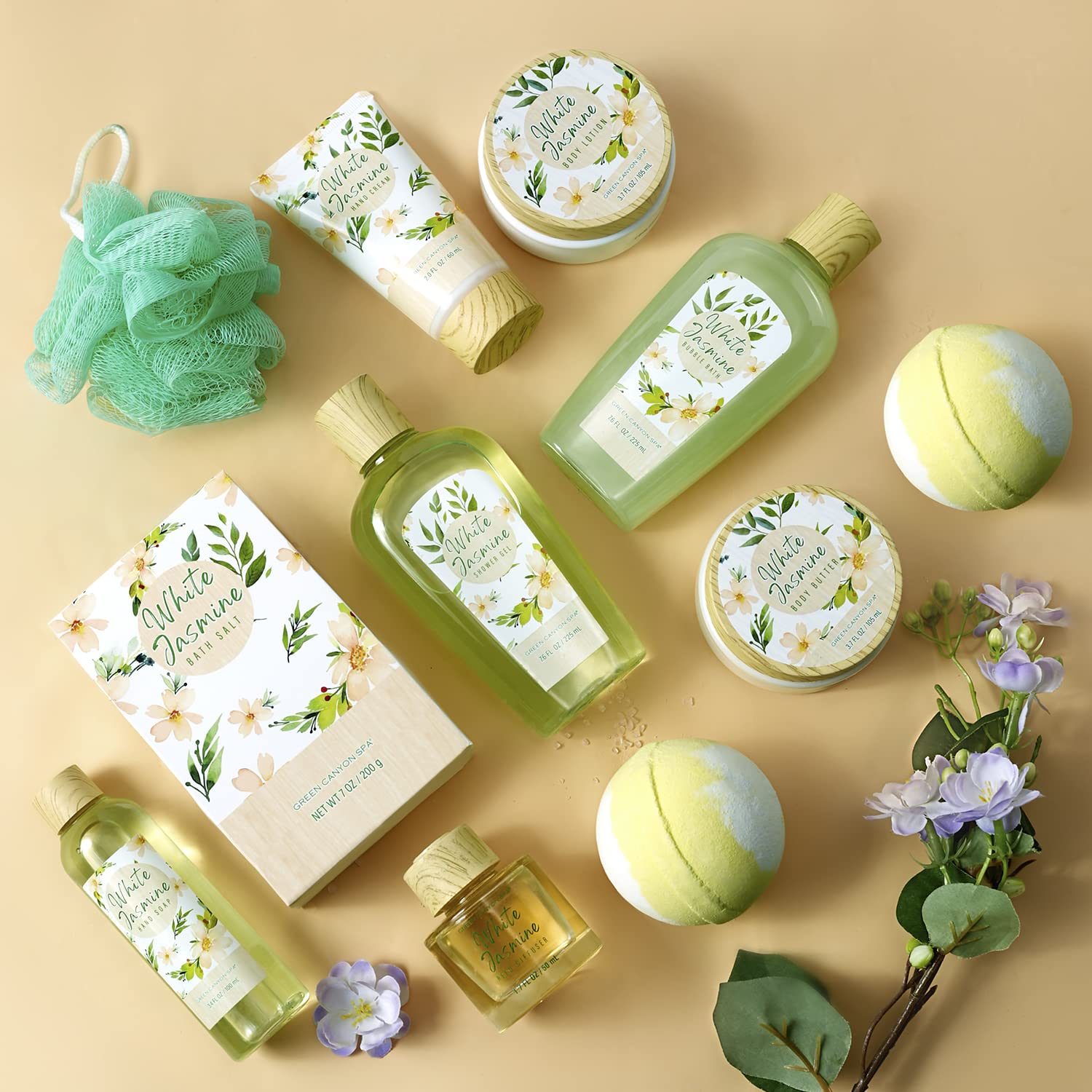 12pcs Jasmine Home Spa Gift Set - Shower Gel, Bath Salt & Body Lotion | Luxury Self Care Kit for Women, Perfect Birthday, Mother's Day & Anniversary Gifts for Wife, Mom & Her | Relaxing Bath & Aromatherapy Experience