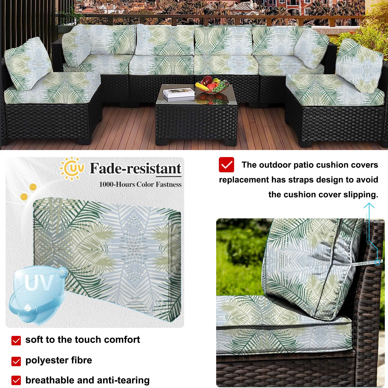 Waterproof Outdoor Patio Cushion Covers with Zipper - Replacement Slipcovers for Wicker Rattan Sectional Sofa & Chair (14