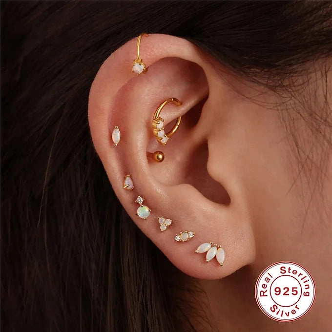 Opal Labret Flat Back Earrings - Surgical Steel Push Pin Studs for Cartilage, Helix, Nose Piercing | Hypoallergenic Body Jewelry for Women & Men | Perfect for Everyday Wear & Special Occasions
