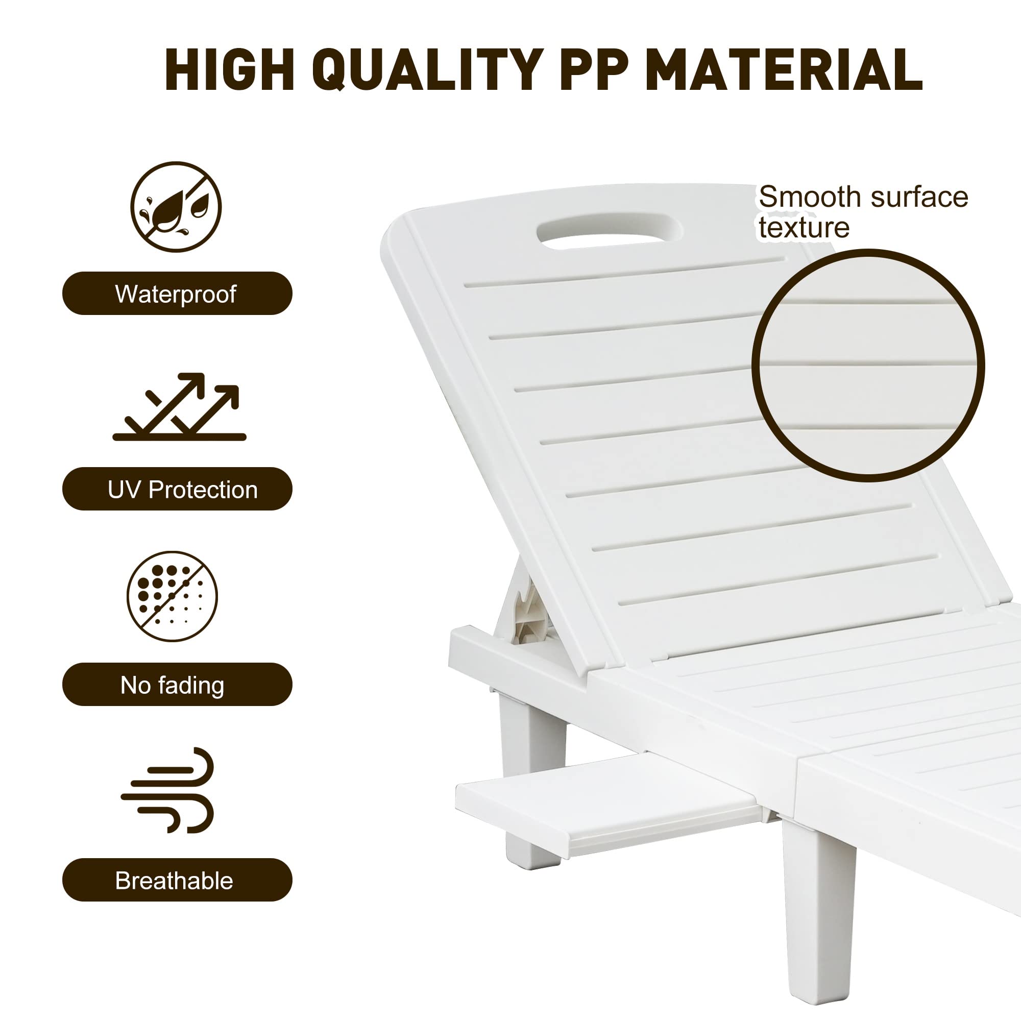 Premium White Patio Lounge Chairs - Adjustable Backrest Outdoor Chaise Lounge with Detachable Tray | Waterproof & Lightweight Plastic Poolside Chair for Beach, Garden, Backyard | Perfect for Sunbathing, Relaxing by the Pool or Coastal Getaways