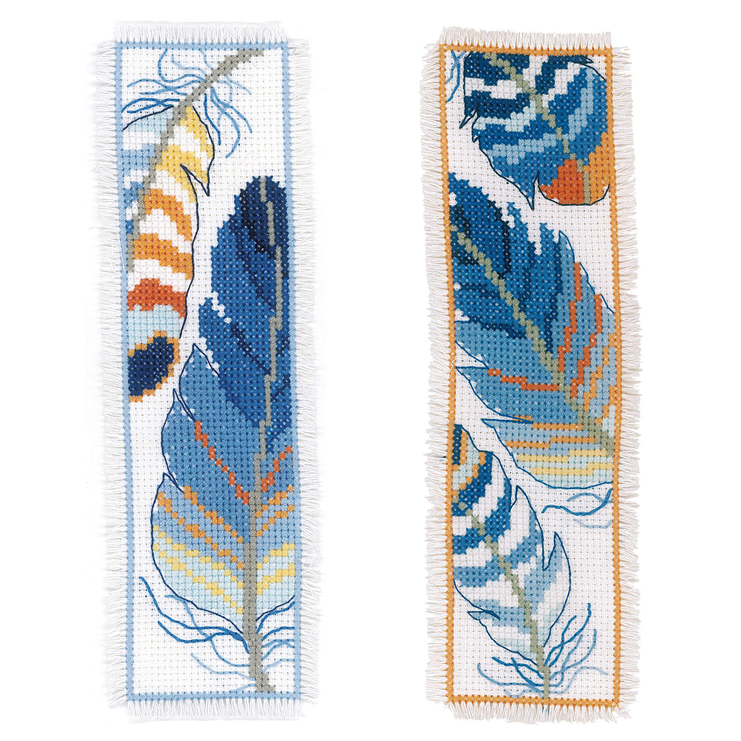 Vervaco Blue Feathers Cross Stitch Bookmark Kit - Set of 2 Handmade Embroidery Bookmarks (2.4
