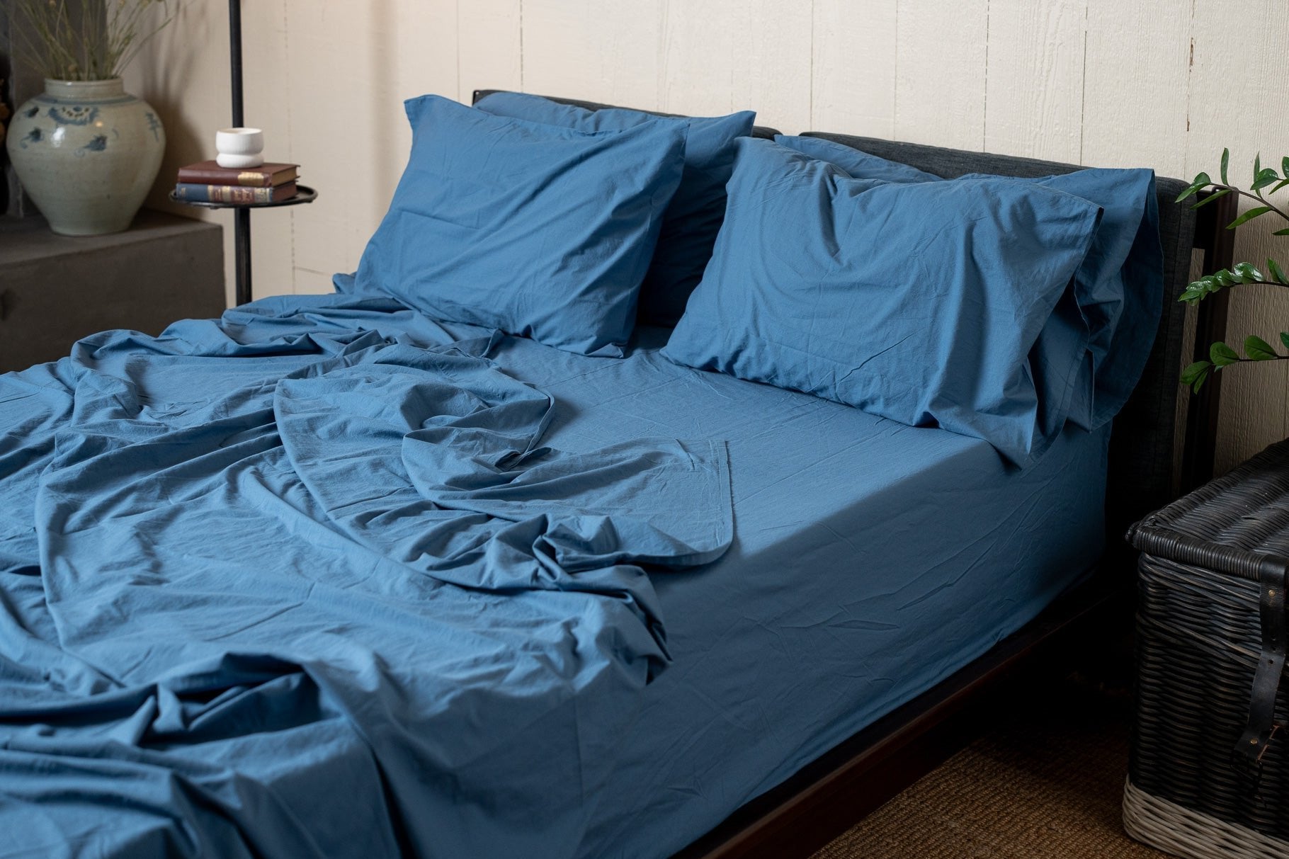 Organic Crinkle Percale Cotton Sheet Set with Pillowcases - Breathable & Soft Bedding for All Seasons - Perfect for Master Bedroom, Guest Room, or Vacation Home
