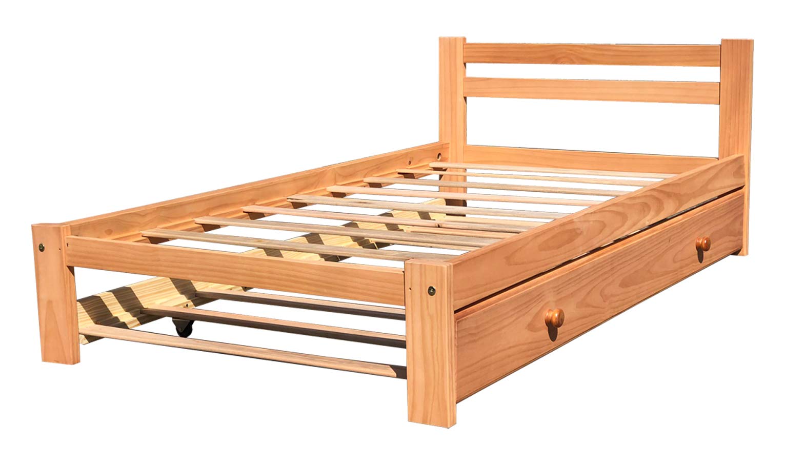 Amazonas Honey Pine Finish Twin Bed & Trundle - Solid Pine Wooden Trundle Bed with Hardwood Slats Support - Perfect for Boys, Girls & Kids Bedroom - Durable Wooden Bed Frame for Sleepovers & Small Spaces