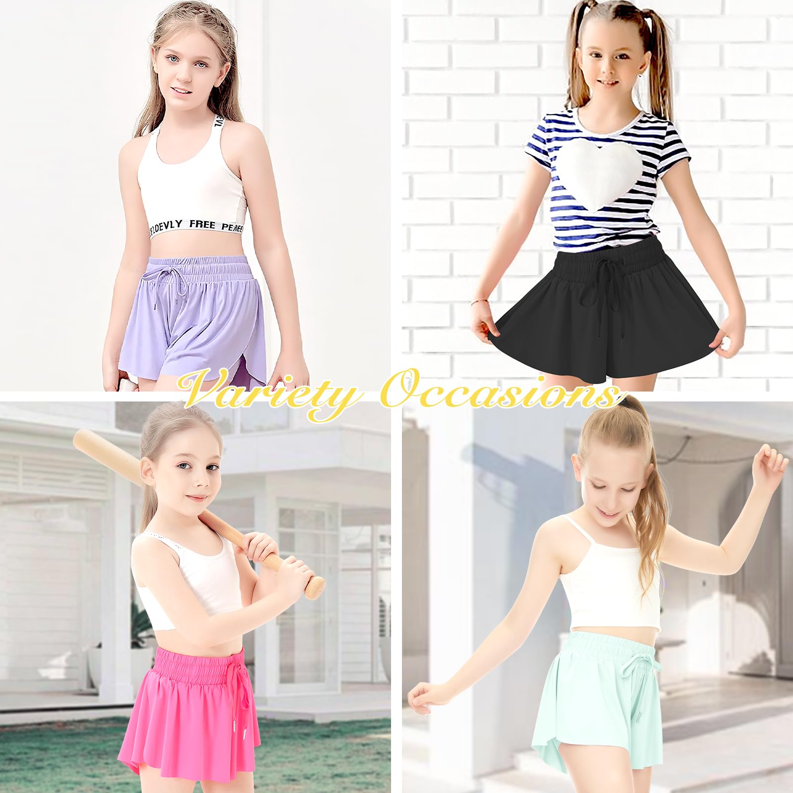 Girls Athletic Running Shorts with Pockets - 2-in-1 Butterfly Shorts for Teens, Youth Sports & Workout - Soft Stretchy Spandex - Perfect for Gym, Yoga, Dance & Summer Activities