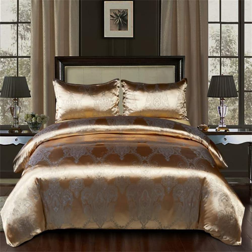 European Jacquard Bedding Set Queen Size - 100% Microfiber Comforter & Pillowcases, Elegant Vintage Floral Leaf Pattern 3-Piece Set - Perfect for Master Bedroom, Guest Room & Luxury Hotel Decor