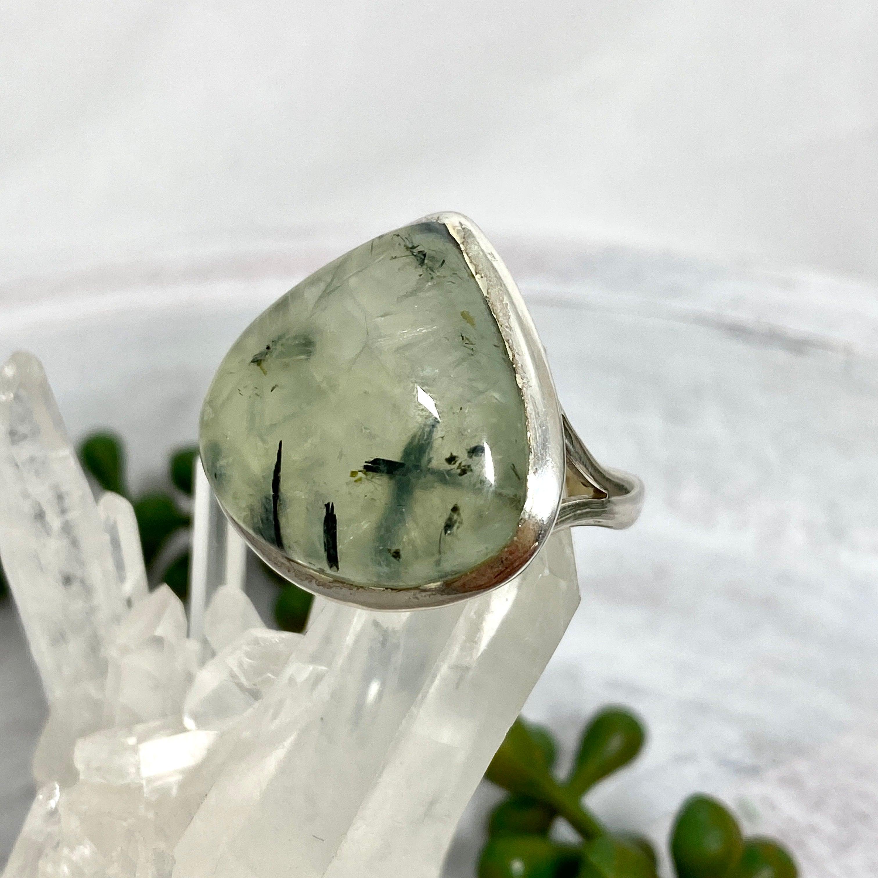Prehnite Teardrop Ring - Sterling Silver 925, Size 9, Elegant Dangle Jewelry for Women (KRGJ2098) | Perfect for Weddings, Parties & Special Occasions