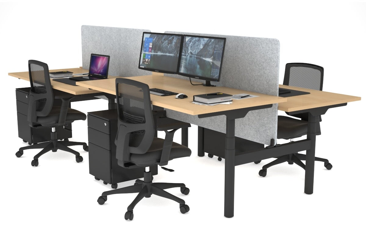 Flexi Premium Height Adjustable 4-Person H-Shaped Office Workbench - 1800L x 800W Black Frame with Cable Management | Ergonomic Standing Desk for Collaborative Workspaces & Home Offices