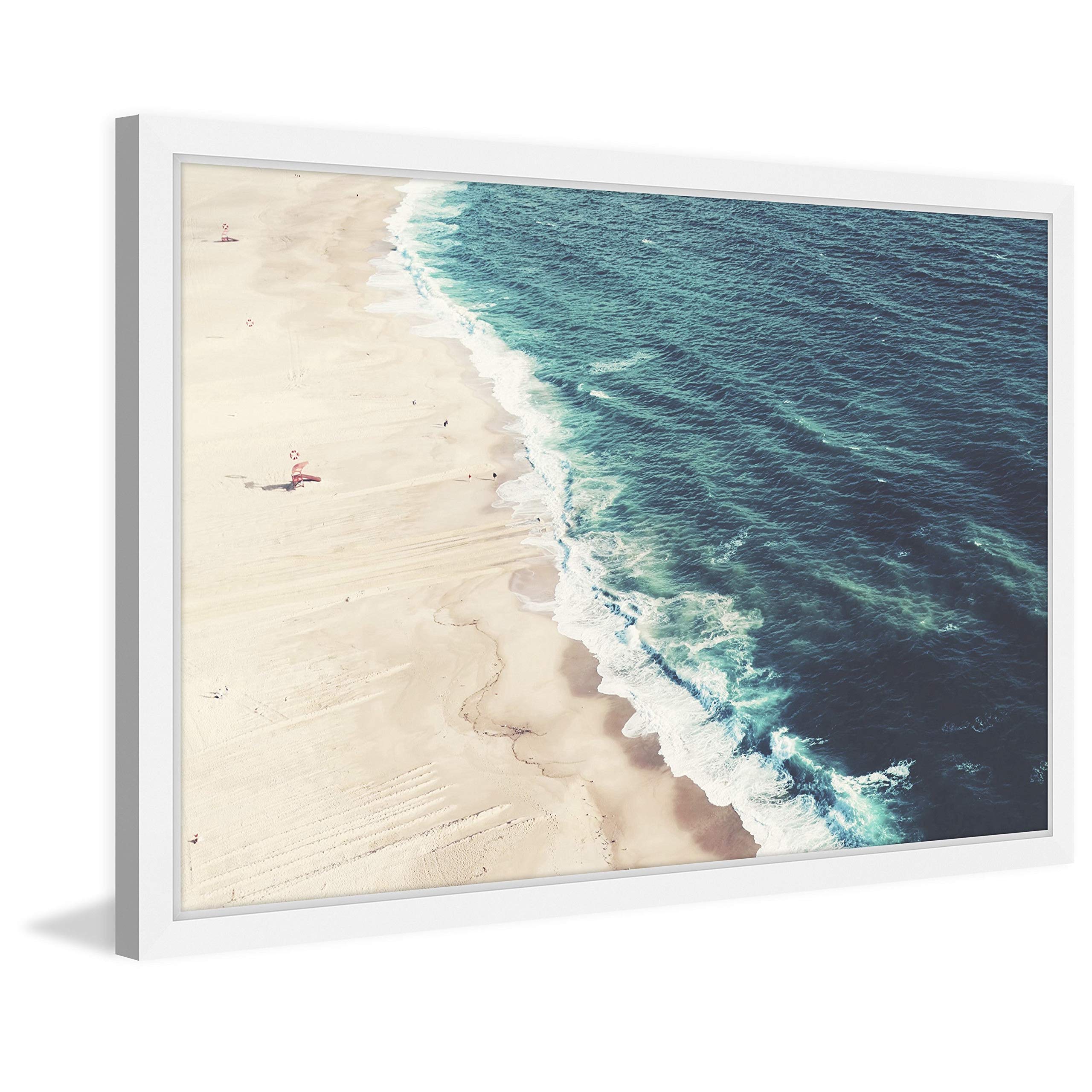 Marmont Hill - Handmade Nazare Beach Framed Print 30x20 Inch - Coastal Wall Art for Living Room, Bedroom & Office Decor