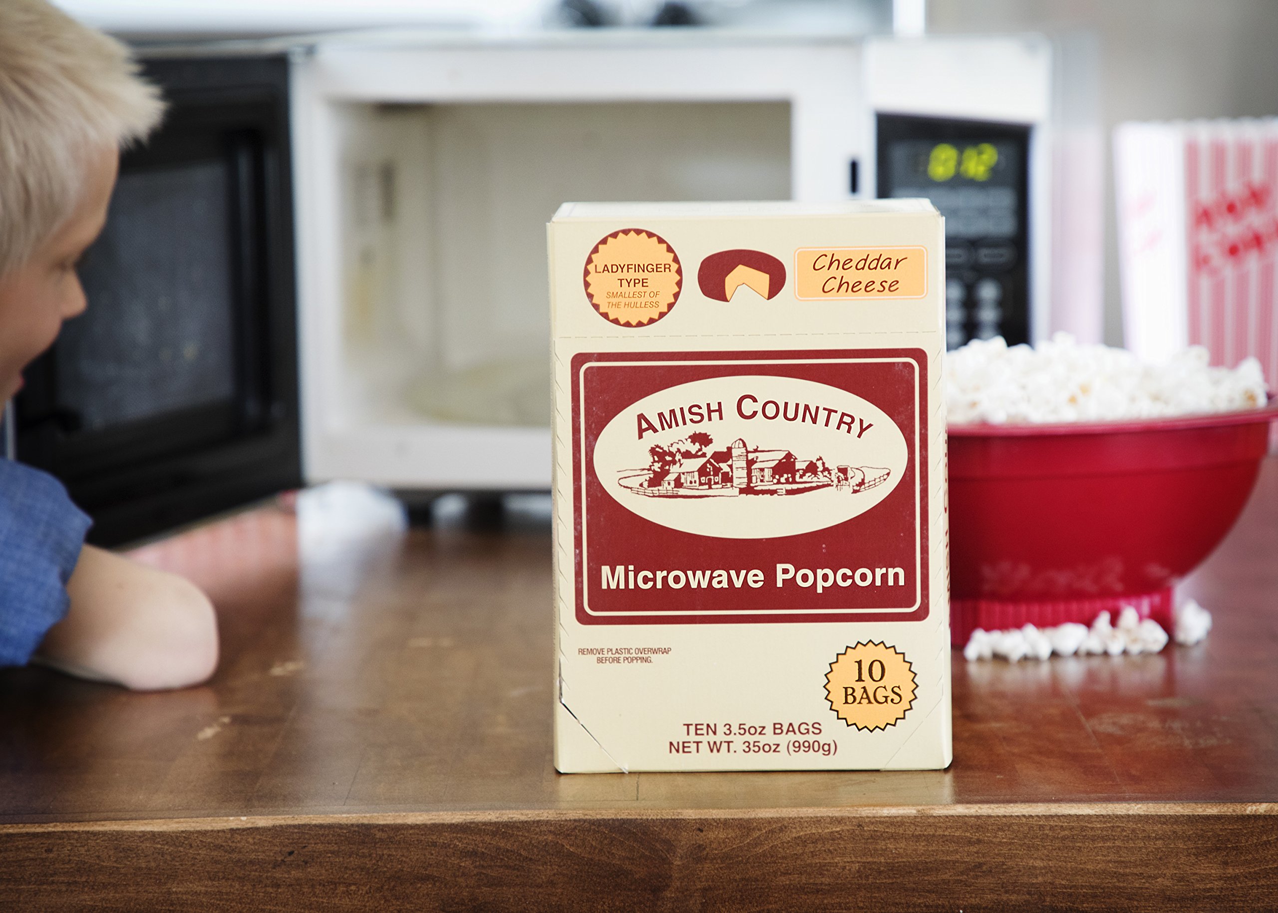 Amish Country Popcorn - Old Fashioned Microwave Popcorn, 10 Bags Cheddar Cheese Ladyfinger | Non-GMO, Gluten Free, Kosher & Microwaveable | Perfect for Movie Nights, Snack Time & Family Gatherings