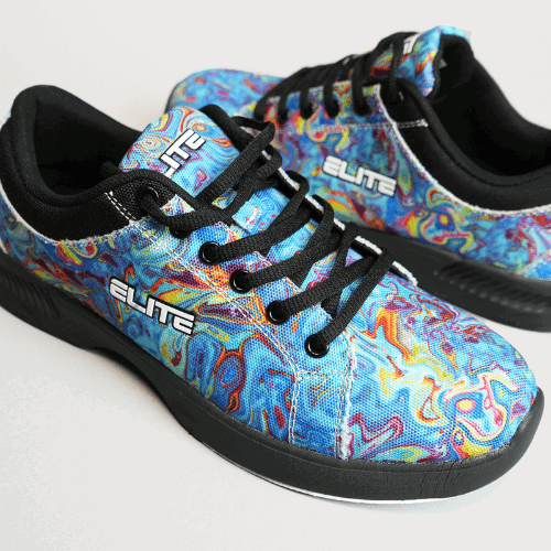 ELITE Women's Blue Swirl Bowling Shoes with Lace-Up Closure & Slide Soles for Right & Left Feet - Perfect for League Play, Tournaments & Casual Bowling Nights
