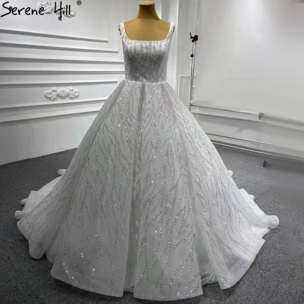 Serene Hill Blue Luxury Beaded Sleeveless Lace-Up Wedding Dress 2025 | Custom Made Bridal Gown HM67331 | Perfect for Beach, Church & Formal Weddings