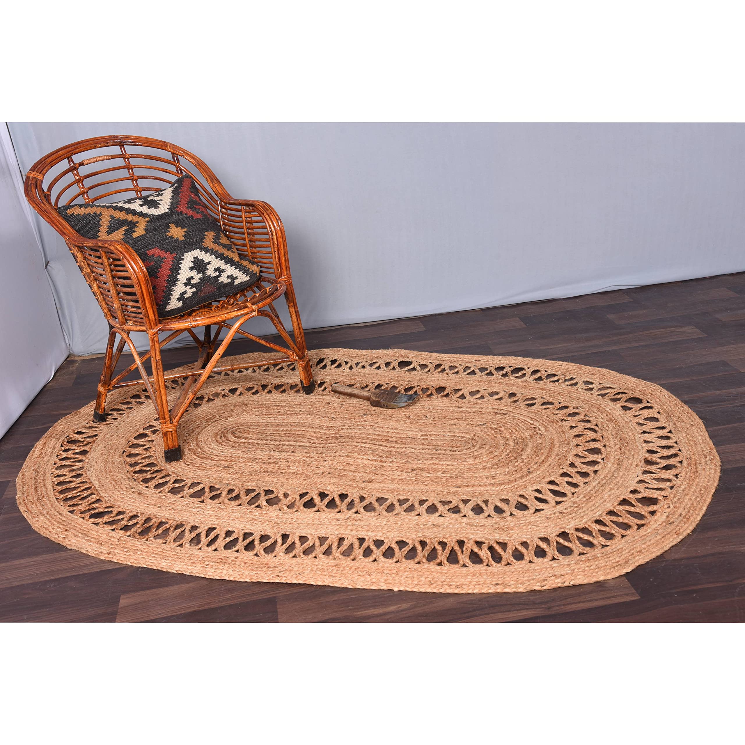 Handmade Indian Jute Braided Rug - Natural Bohemian Style Custom Size Floor Mat for Living Room, Bedroom & Boho Home Decor
