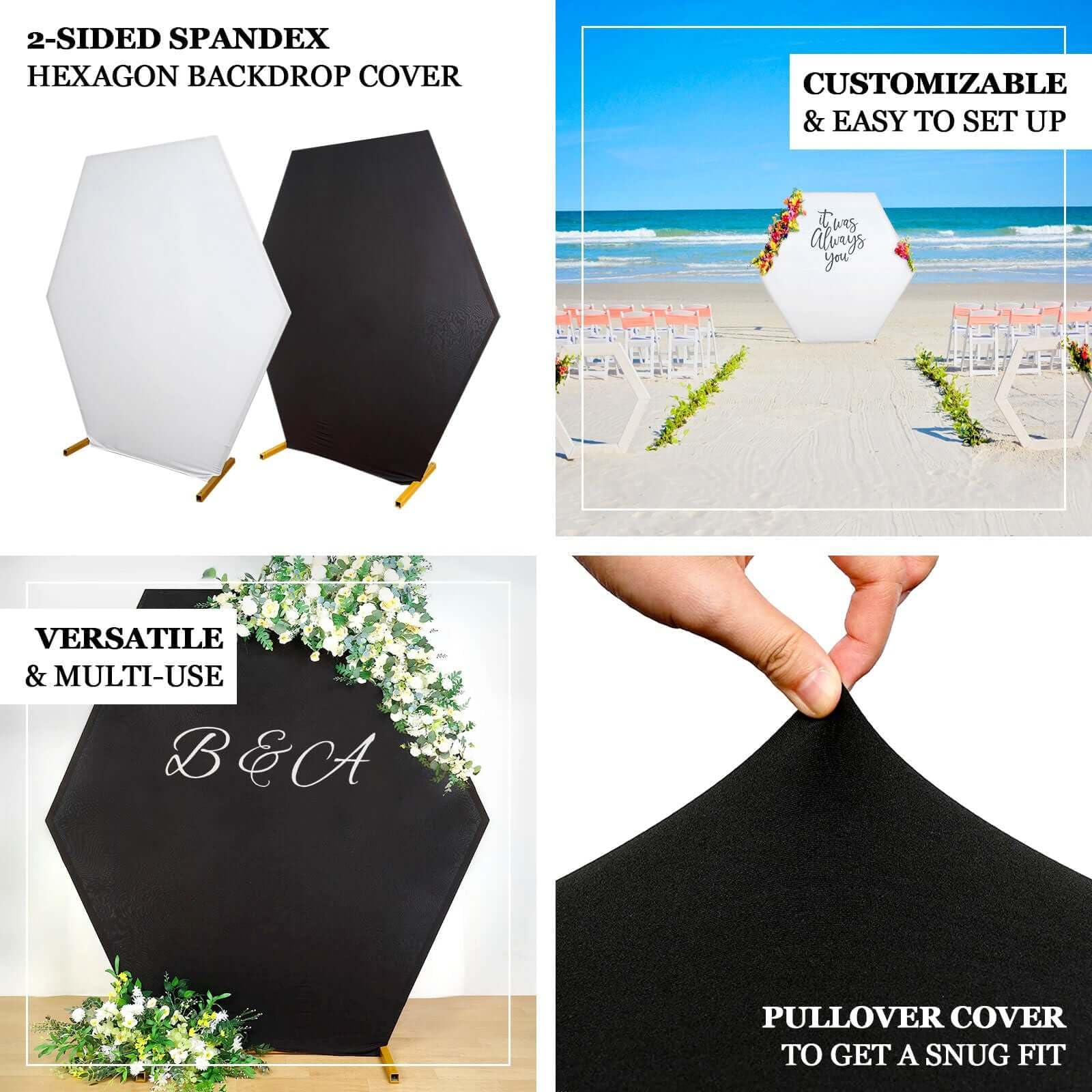 8ft Black 2-Sided Spandex Wedding Arch Cover for Outdoor Ceremonies