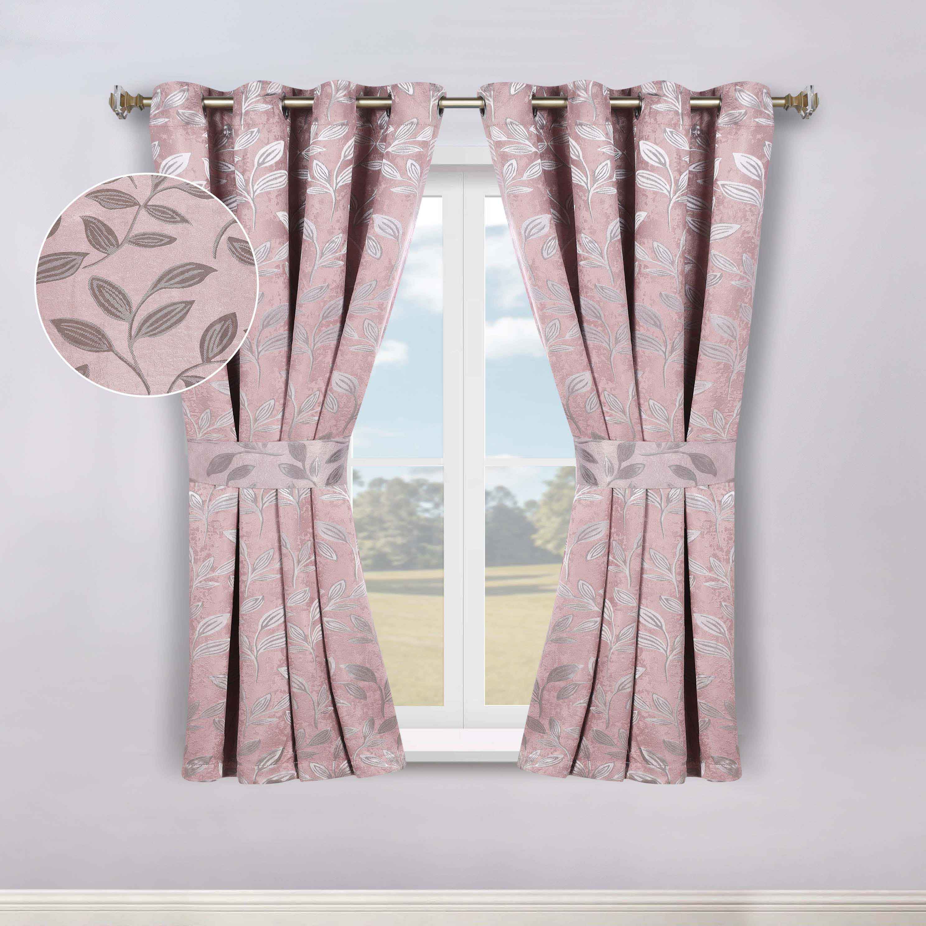 Blackout Curtains for Bedroom - Set of 2 Panels, 100% Room Darkening Thermal Insulated Drapes with Leaves Pattern - Perfect for Nursery, Home Theater & Light Sleepers