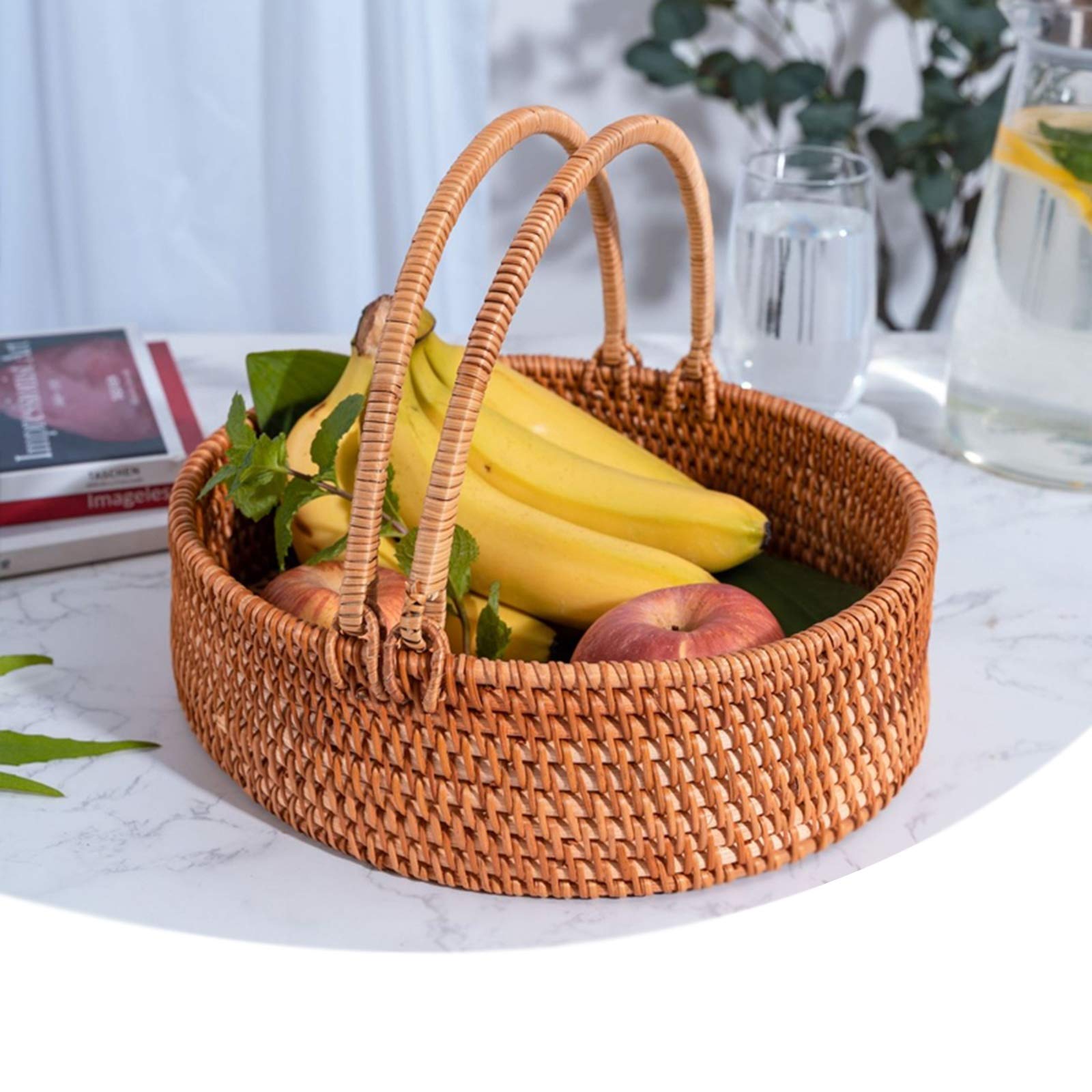 MAHFEI Rattan Woven Fruit Basket with Handle - 13