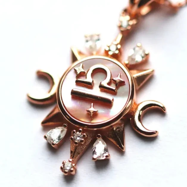 Celestial Horoscope Pendant Necklace for Libra - Zodiac Birthstone Jewelry Gift for Women, Perfect for Birthday, Anniversary & Everyday Wear