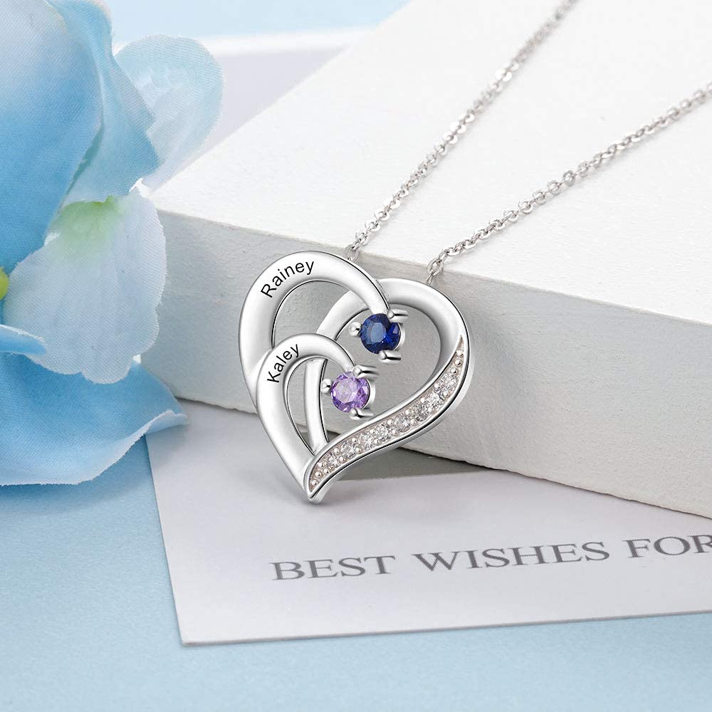 Personalized Birthstone Name Necklace for Women - 925 Sterling Silver Custom Heart Necklace | Unique Gifts for Mom, Wife, Girlfriend | Birthday, Mother's Day & Anniversary Present | Perfect for Everyday Wear, Special Occasions & Heartfelt Moments