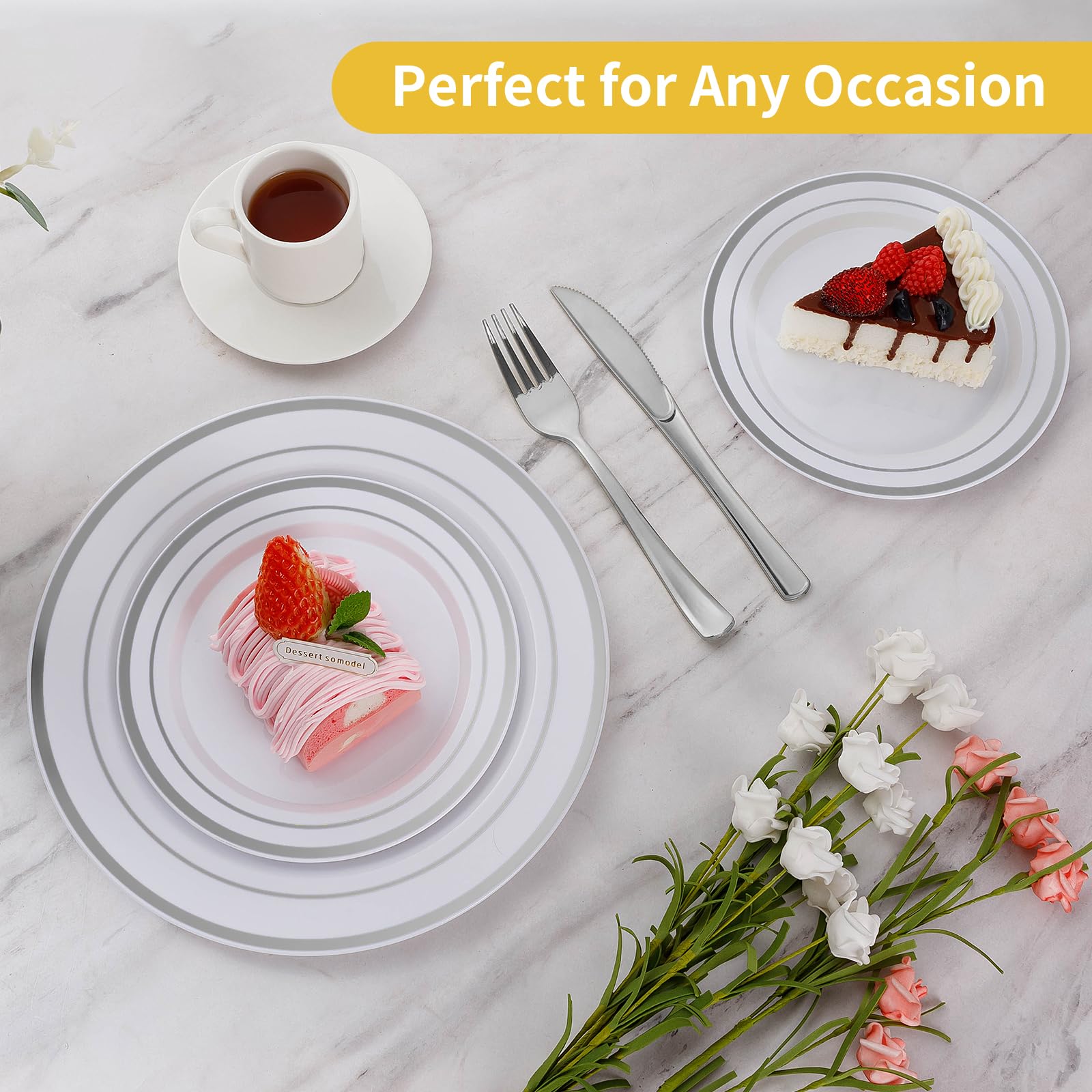 Goodluck 120-Piece Silver Plastic Plates Set - Heavy Duty Disposable Dinnerware (60x10.25