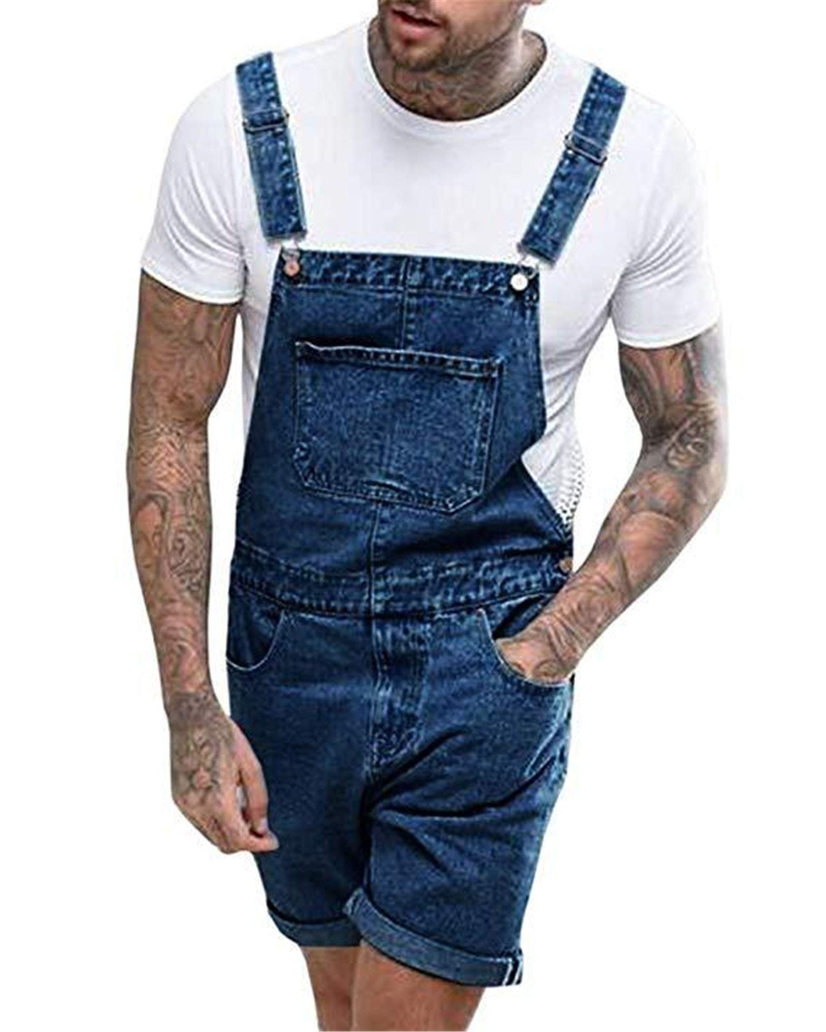 Men's Denim Overalls Shorts - Adjustable Strap Summer Jumpsuit with Button Pockets | Casual Romper for Outdoor Activities, Music Festivals & Streetwear Fashion