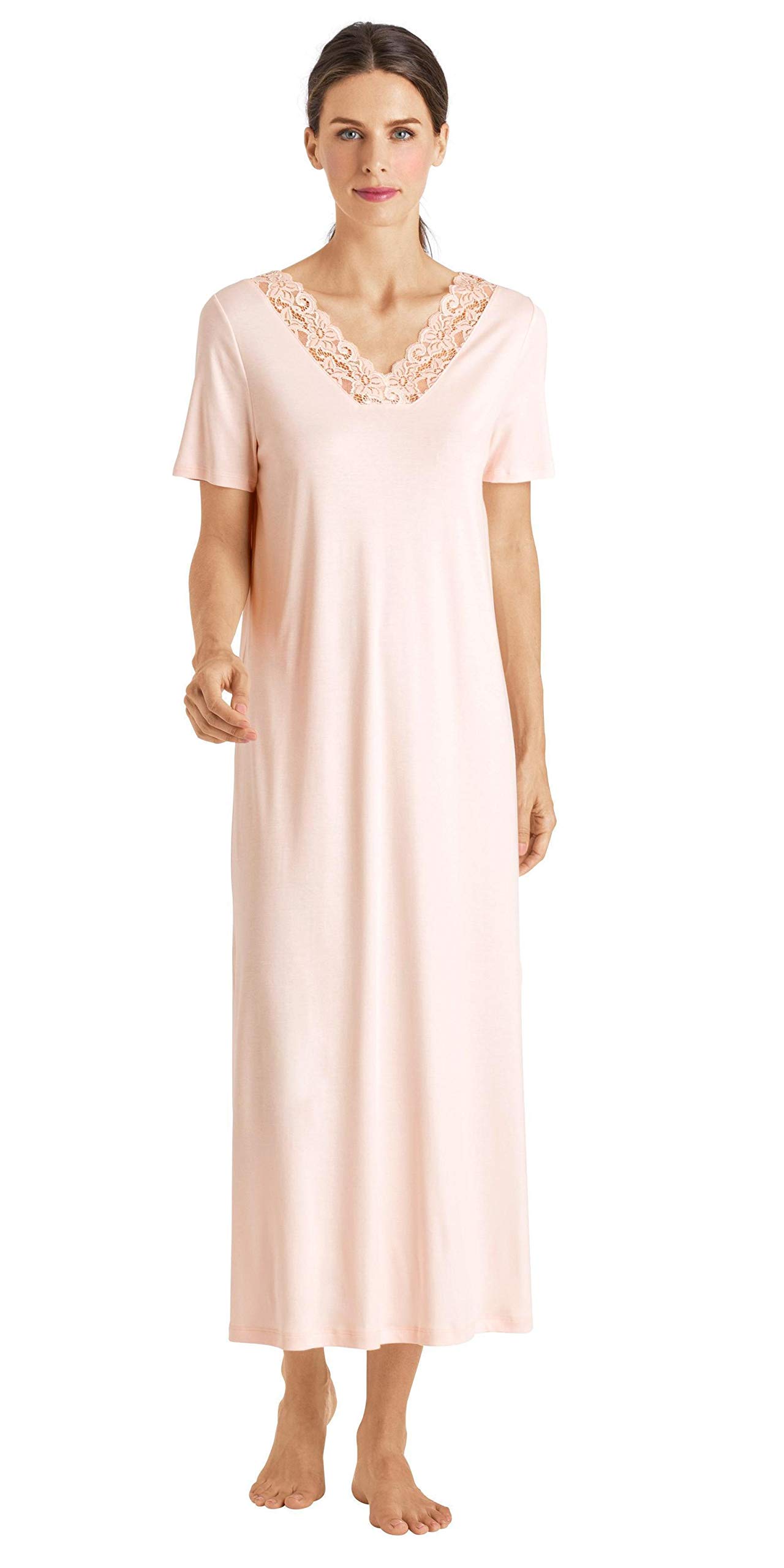 HANRO Women's Comfortable Short Sleeve Long Nightgown - Soft Sleepwear for Relaxing at Home or Vacation