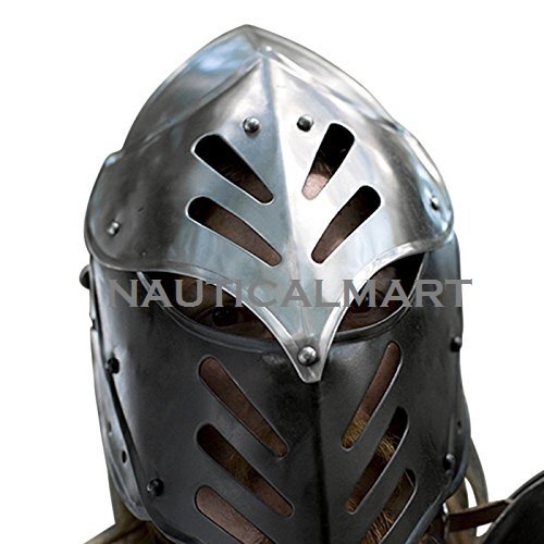 Black Ice Medieval Steel Helmet - Silver Head Armor for Halloween Party Costume | Viking Knight Cosplay, LARP, Renaissance Fair, Historical Reenactment