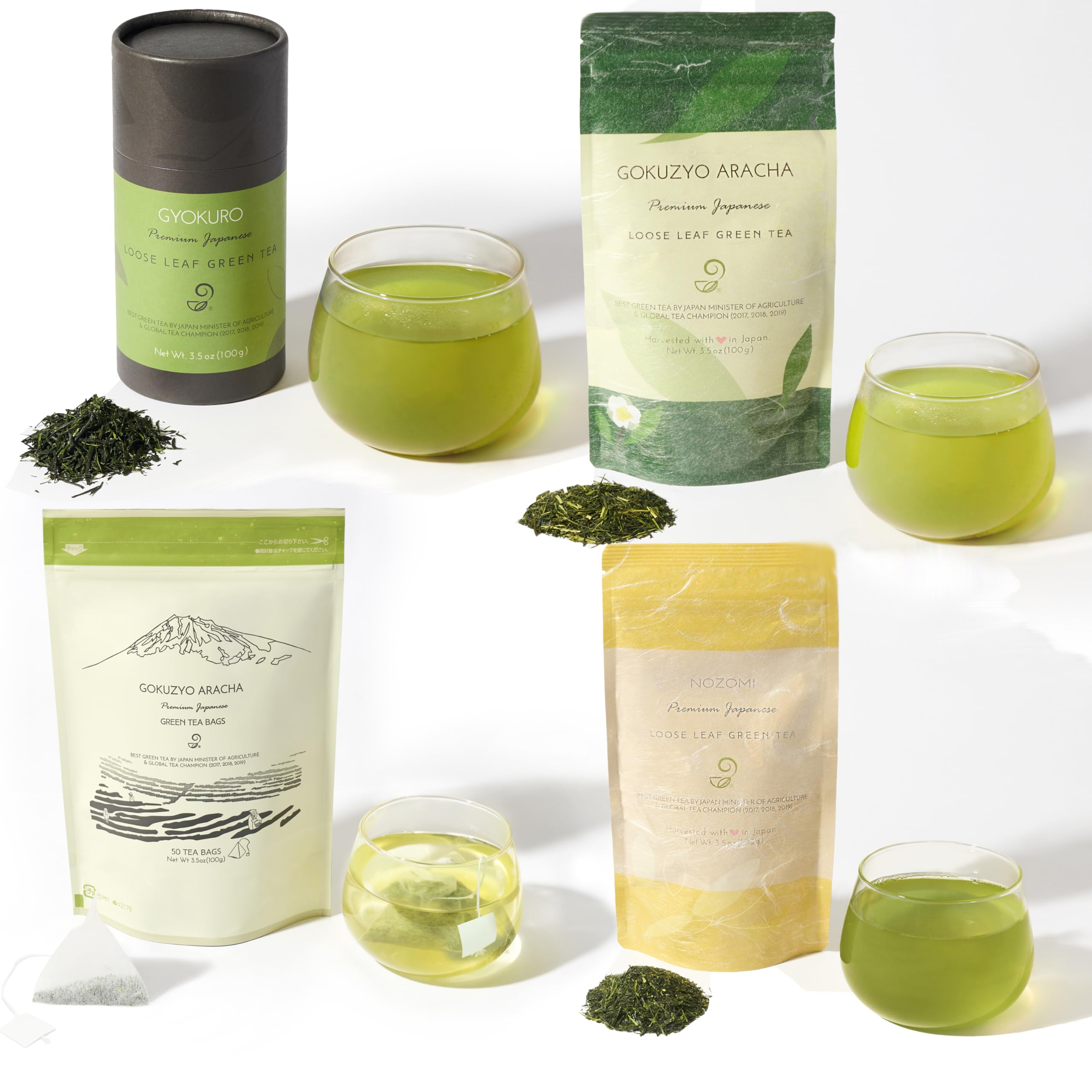 Premium Japanese Green Tea Assortment – Gyokuro, Nozomi, Gokuzyo Aracha & Teabag Set – Non-GMO, Delicate Flavor – Authentic Japanese Tea Collection – Perfect for Tea Ceremonies, Gifts & Relaxation at Home