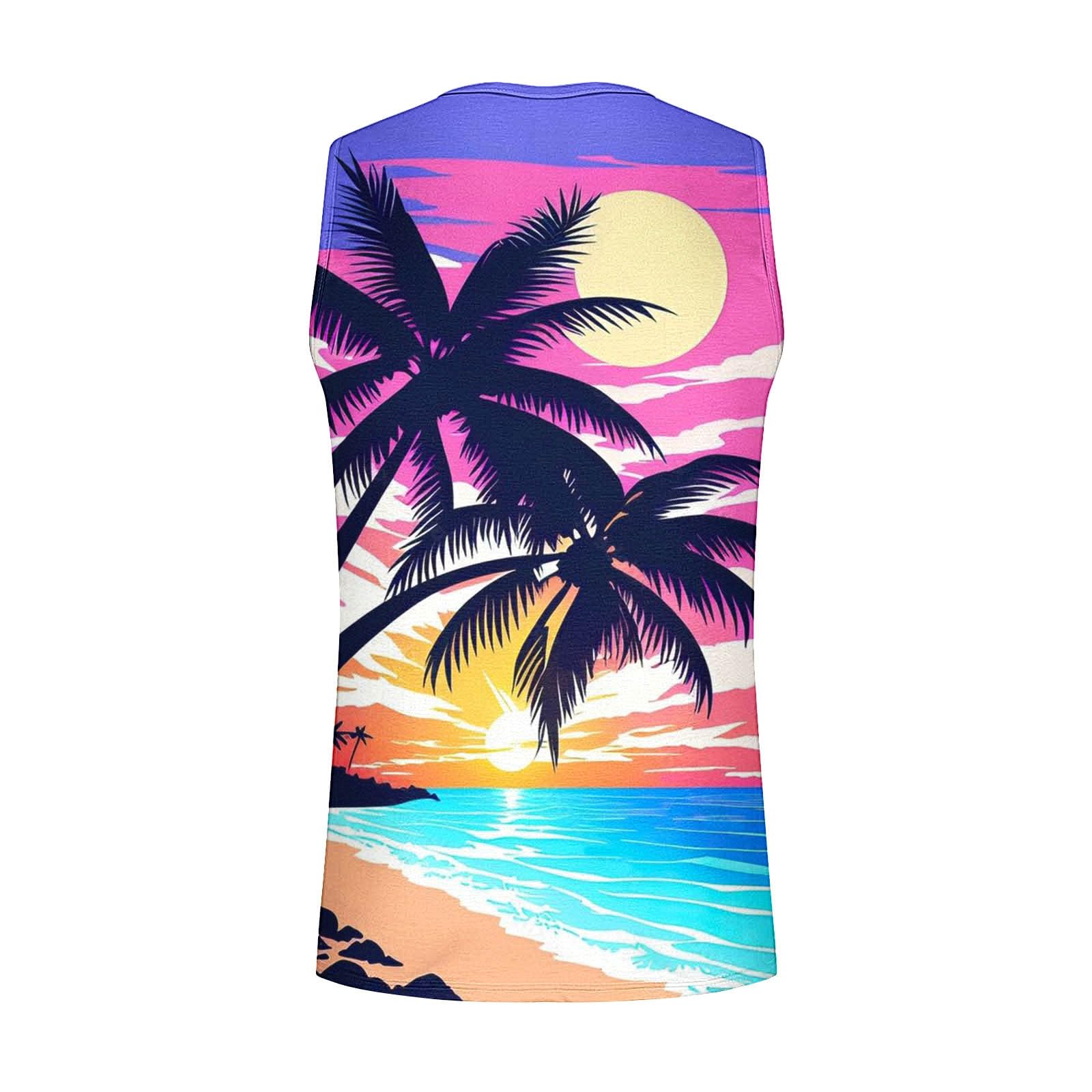 Wodceeke Men's Beach Tank Tops - 3D Hawaiian Graphic Sleeveless Tee Shirts for Summer, Gym Workout & Athletic Undershirt | Casual Wear, Vacation Outfits, Sports Activities