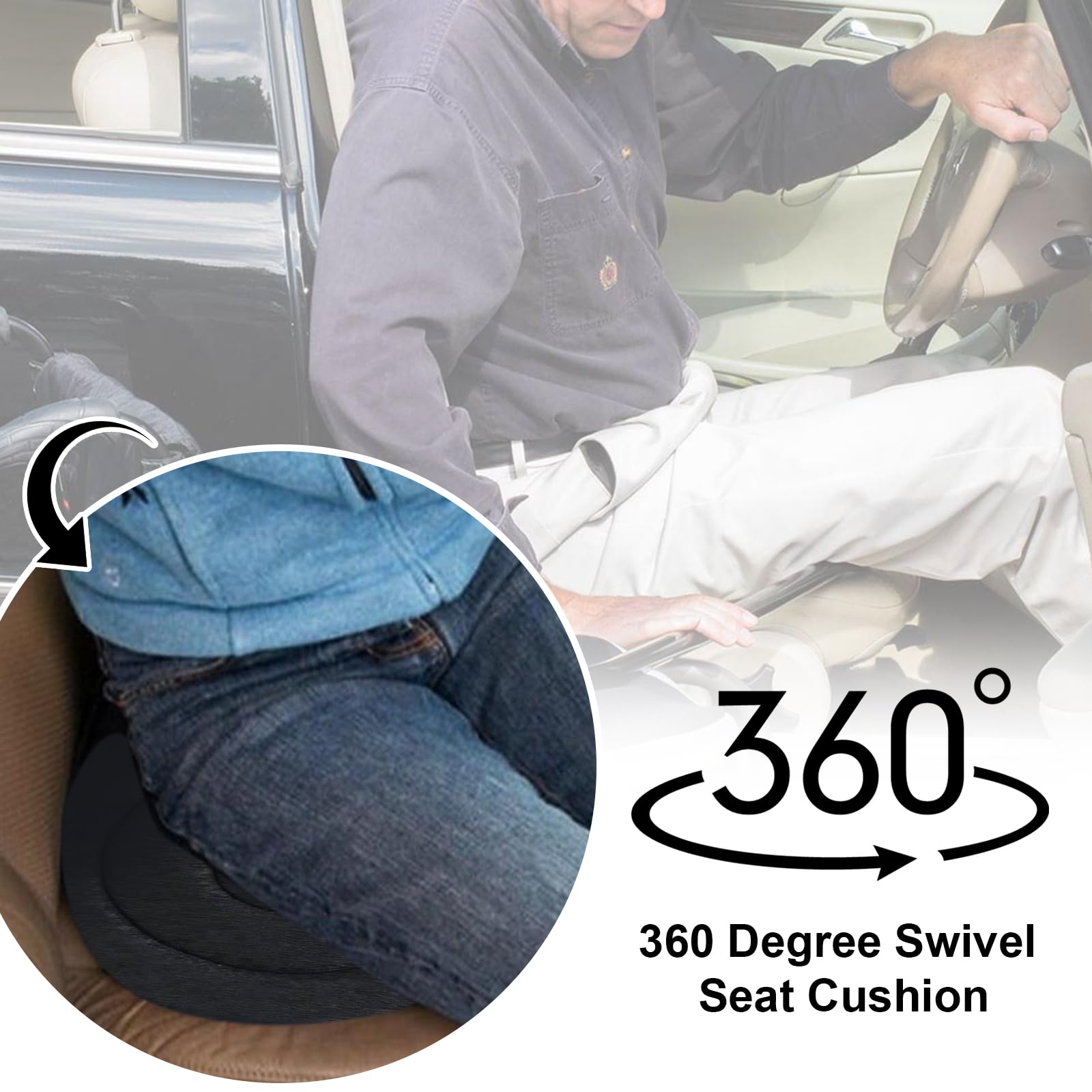 360 Degree Swivel Car Seat Cushion for Elderly & Disabled - Rotating Transfer Cushion with Non-Slip Base, Easy Turning from Bed to Wheelchair or Chair (Dark Gray) - Ideal for Home Care, Hospitals & Mobility Assistance