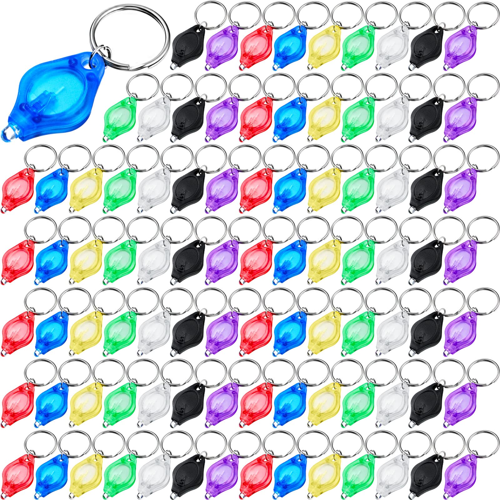 100 Pcs Small LED Keychain Flashlight - 7 Color Mini Keyring Light for Nurses, Dog Collar, Backpack, Purse - Bright Portable Flashlight for Night Walks, Emergency Kits & Outdoor Adventures