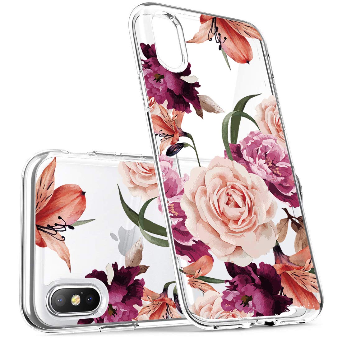 Slim Shockproof Clear Soft Flexible TPU Floral Phone Case for iPhone Xs (2018) / iPhone X (2017) 5.8