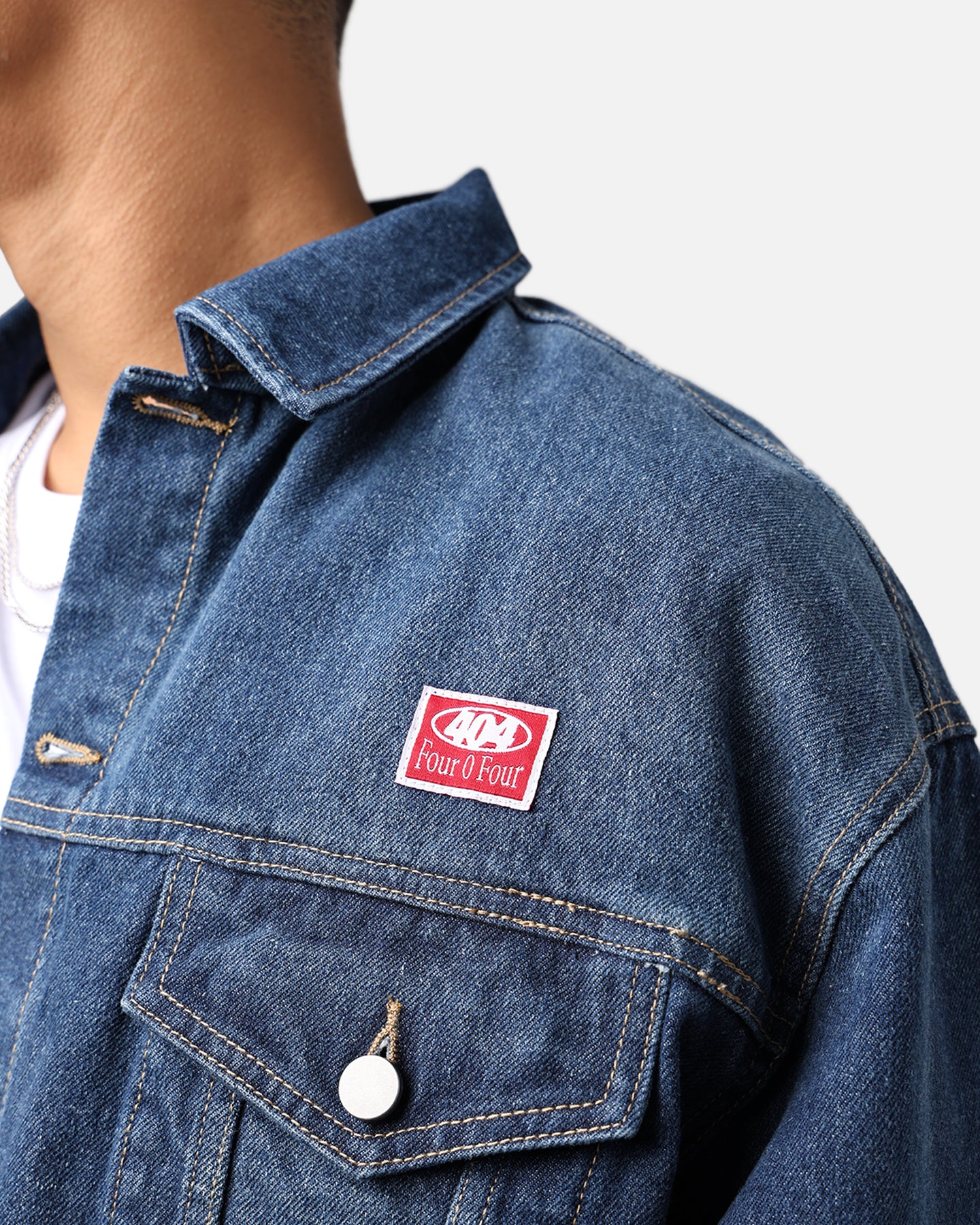 404 Cropped Denim Jacket for Women - Indigo Washed Denim Jacket - Stylish Short Jean Jacket for Spring & Summer Outfits | Perfect for Casual Wear, Street Style & Music Festivals