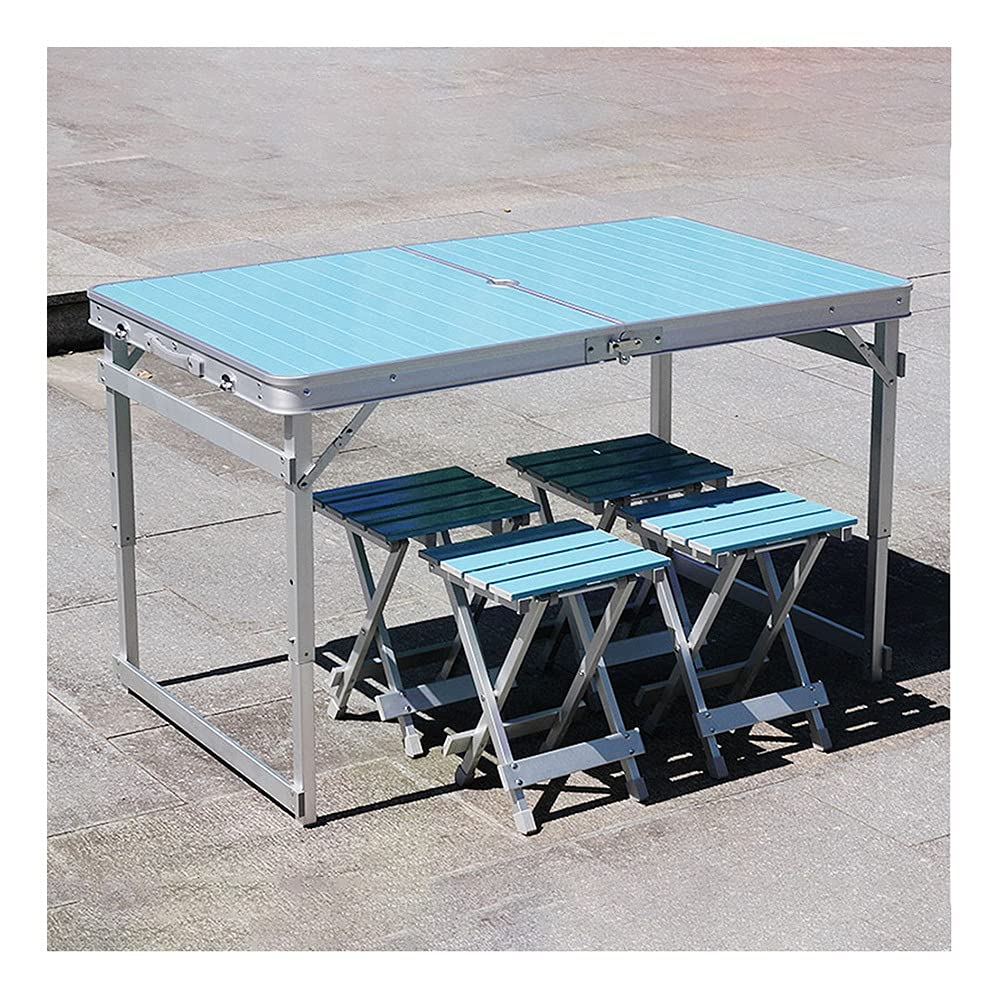 Portable Folding Camping Table Set with 4 Chairs - Adjustable Height Lightweight Aluminum Outdoor Picnic Table - Perfect for Beach, BBQ, Camping, Picnics, Backyard Parties, Office Meetings & Indoor Events