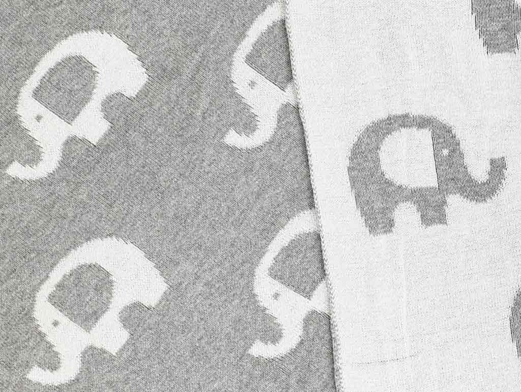 Soft Grey Cotton Knit Elephant Baby Blanket - Cozy Nursery Blanket for Newborns & Toddlers - Perfect for Cuddling, Swaddling and Photo Props