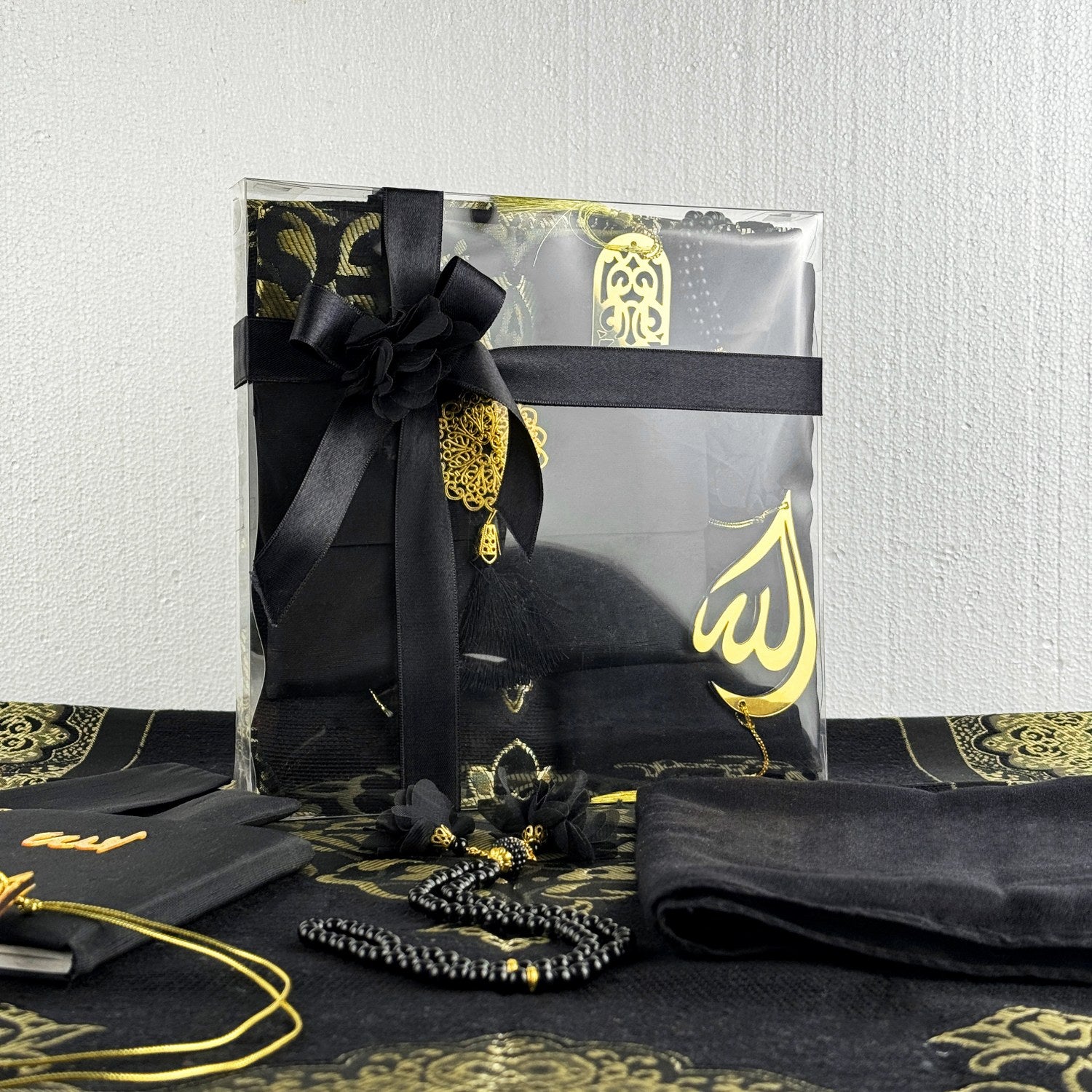 Premium Black Muslim Prayer Rug Set - Islamic Prayer Mat for Home & Mosque - Perfect Gift for Eid, Ramadan & Daily Salah