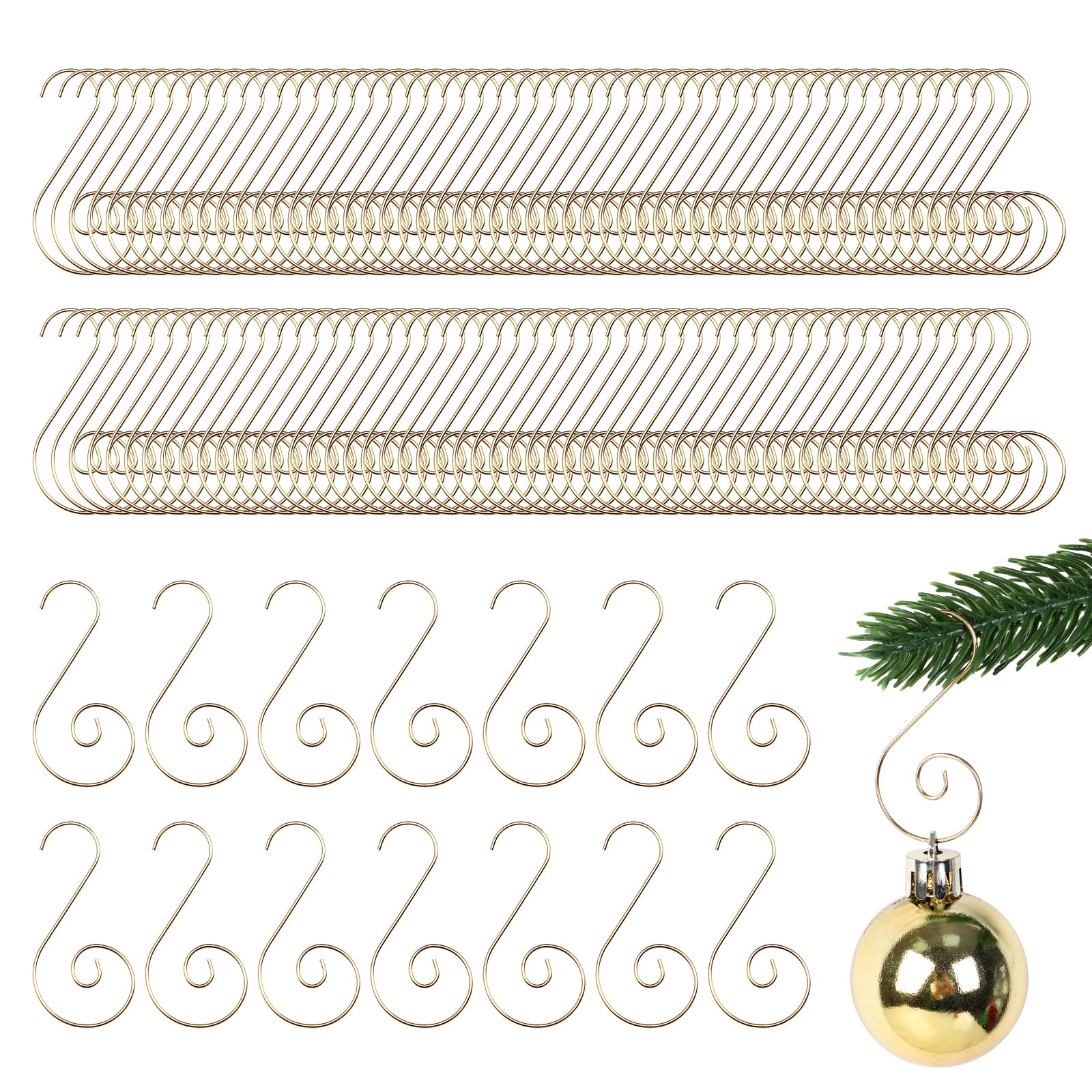 Christmas Ornament Hooks 120Pcs - Gold Metal Hangers for Xmas Tree Decorations - Holiday Party & Home Decor