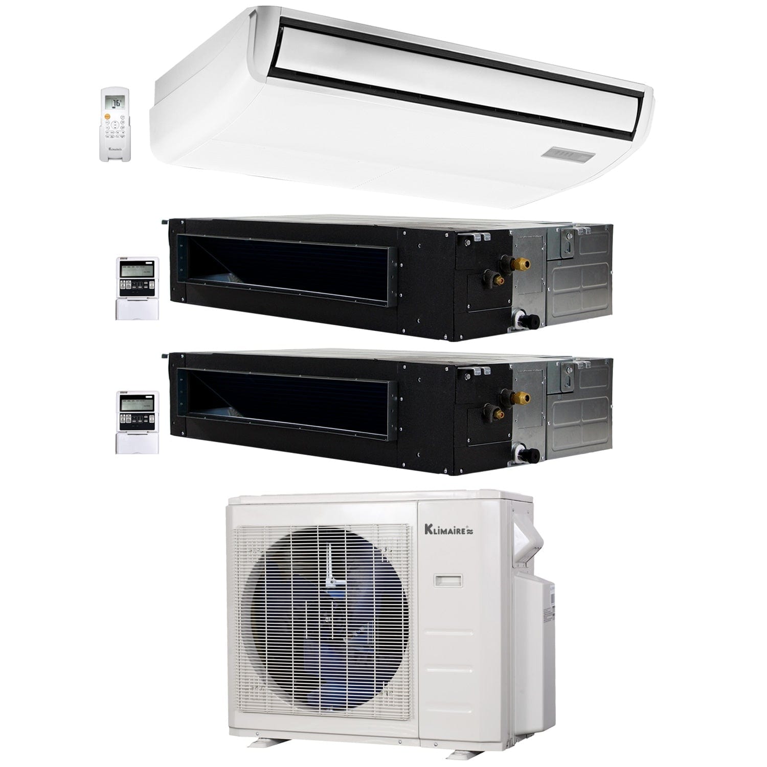 3 Zone Klimaire 21.9 SEER2 Multi Split Ducted Recessed Floor Ceiling Air Conditioner Heat Pump System (12K+12K+18K BTU) - Perfect for Whole Home Cooling & Heating in Residential and Commercial Spaces