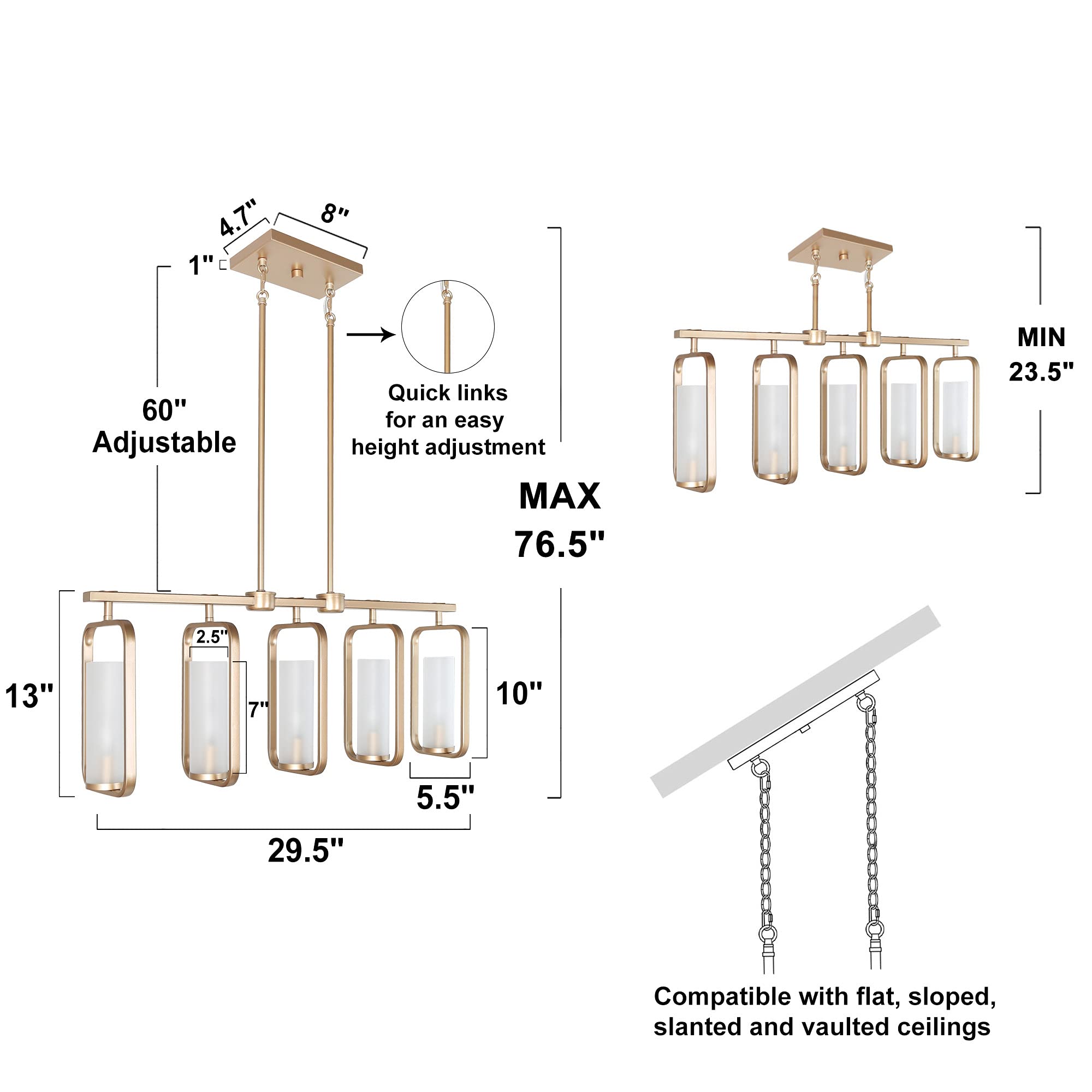 Modern 5-Light Gold Chandelier - Adjustable Linear Island Lighting for Dining Room & Kitchen in Dark Golden Finish, 29.5