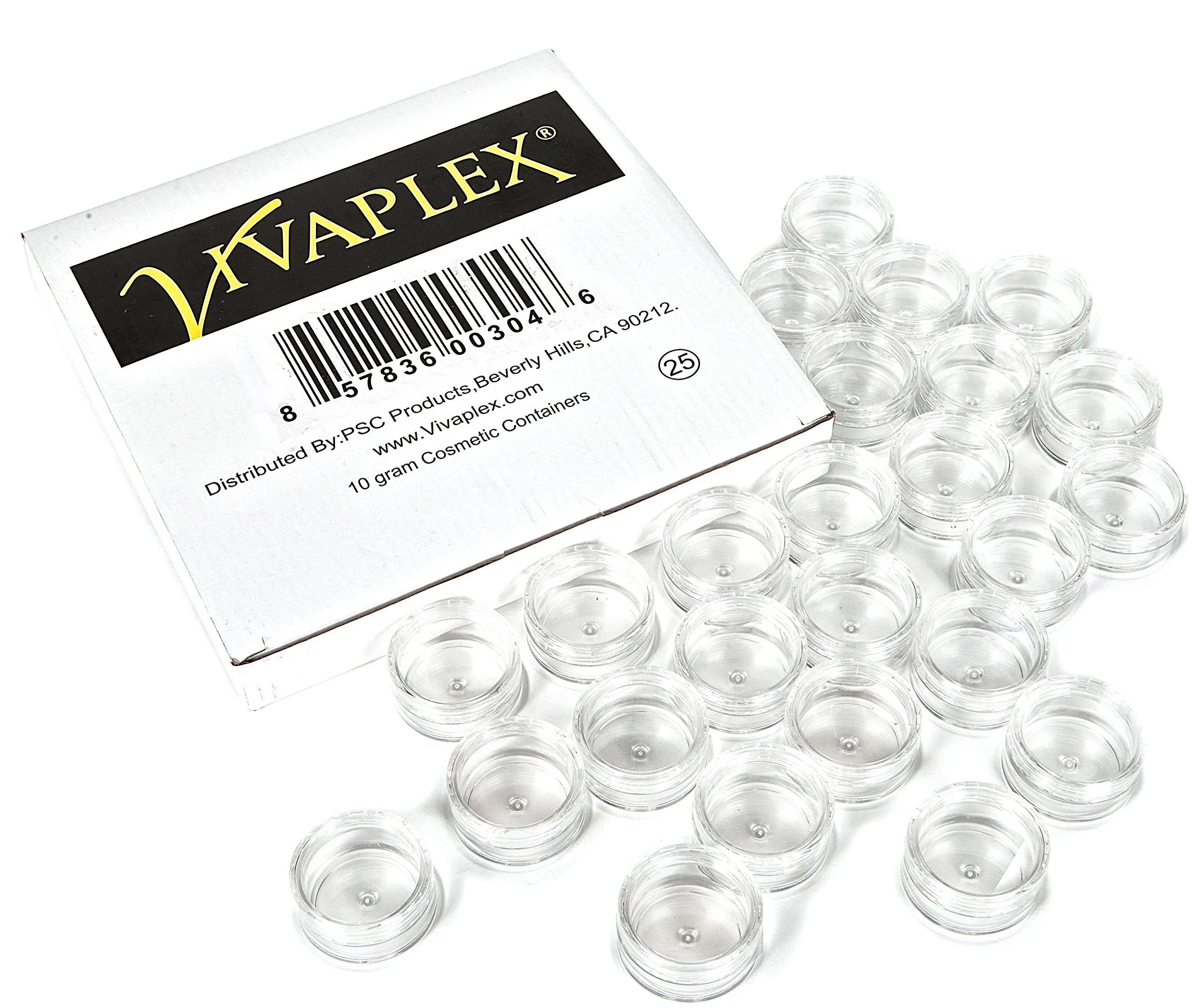 Vivaplex 25-Pack Clear 10 Gram Plastic Jars with Lids - Small Cosmetic Containers for Lip Balm, Creams, Salves & Travel-Sized Toiletries | Perfect for DIY Beauty, Skincare & Organizing Small Items