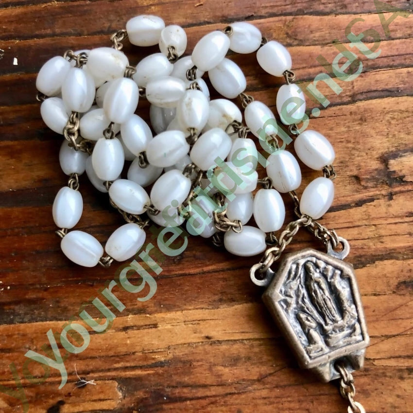 Vintage Catholic Rosary Necklace - Our Lady of Lourdes Milk Glass Beads, Religious Jewelry for Prayer & Devotion - Perfect for Gifts, Baptism, First Communion & Everyday Faith Wear