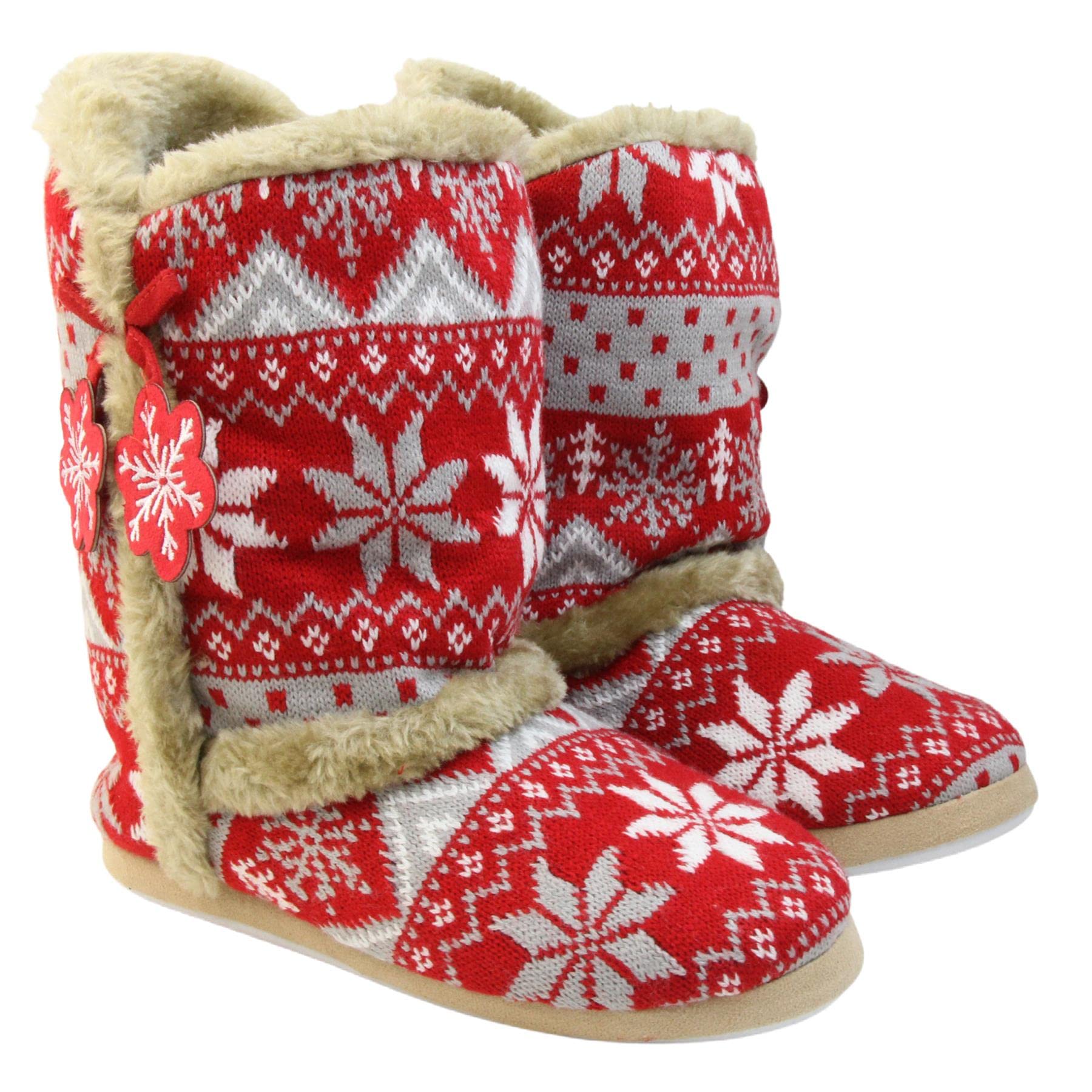 Dunlop Women's Nordic Faux Fur Memory Foam Slippers - Warm & Comfy House Shoes for Ladies, Girls - Perfect for Winter, Lounging at Home, and Scandinavian Style Comfort