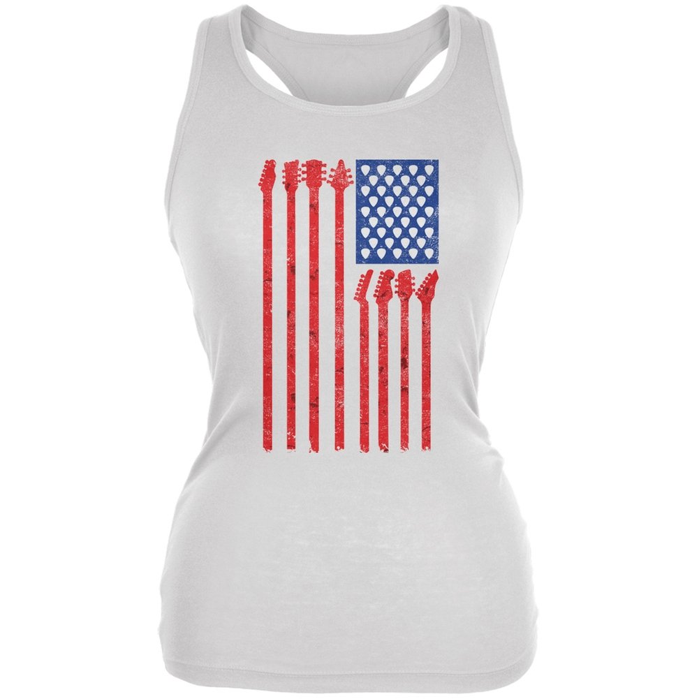Old Glory 4th of July Patriotic Stars & Stripes Guitar Print American Flag Junior's Soft Tank Top - Perfect for Independence Day Celebrations, Concerts & Summer Festivals