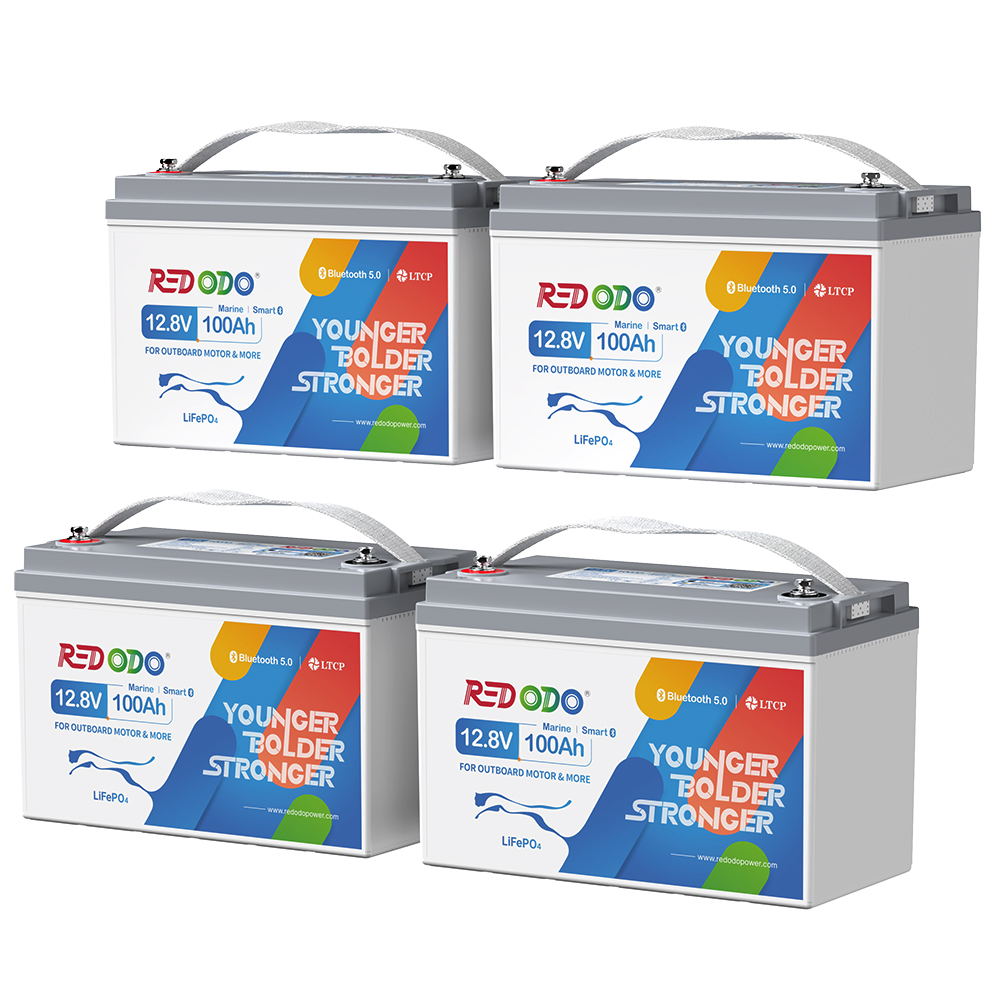 Redodo 12V 100Ah Plus Bluetooth Marine Deep Cycle Battery - Rechargeable Lithium Battery for Boats, Trolling Motors, RV, Solar Power - Perfect for Fishing, Camping & Off-Grid Adventures