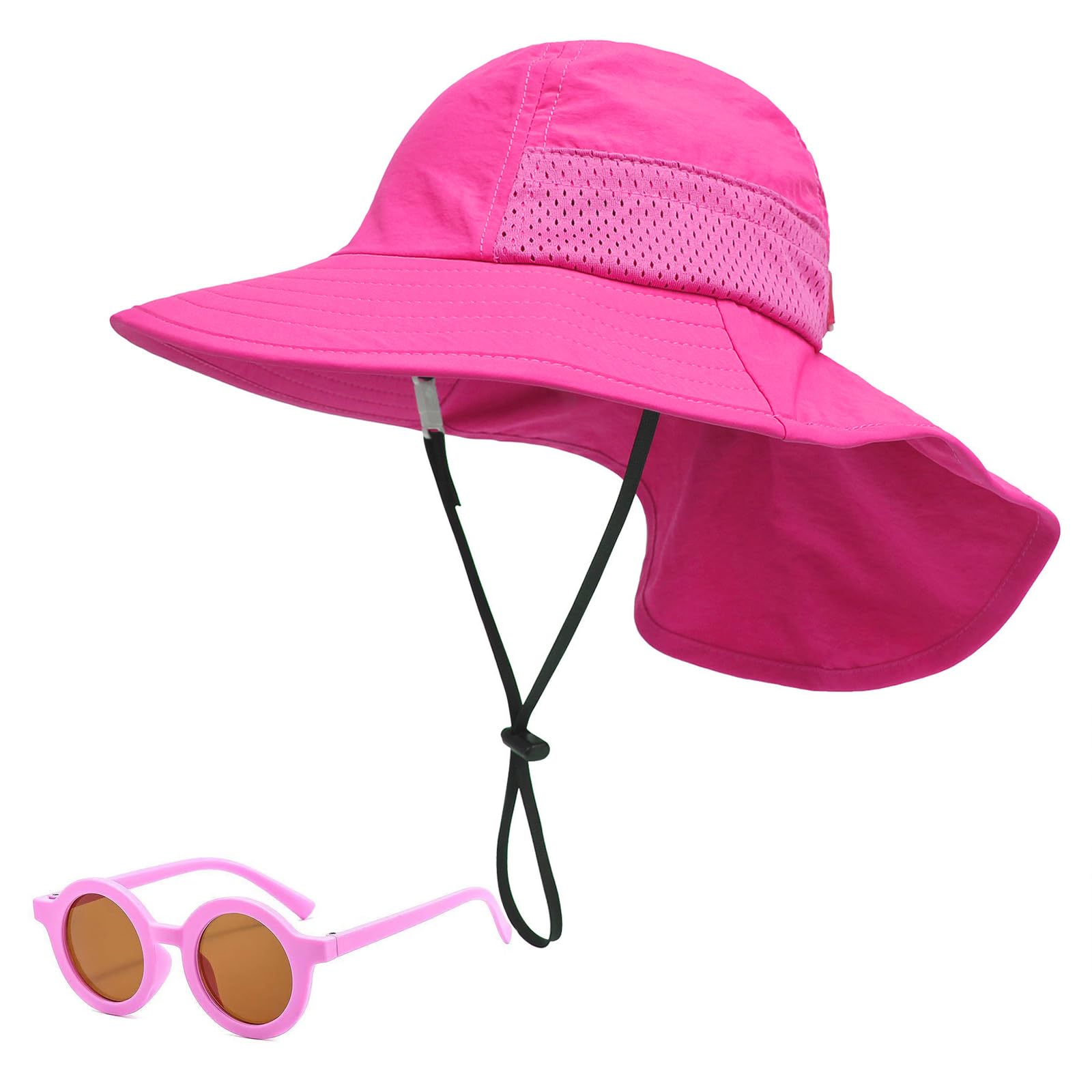 Baby & Toddler Sun Hat with Neck Flap - UPF 50+ Sun Protection for Boys & Girls - Adjustable Summer Beach Swim Hat with Sunglasses - Perfect for Pool, Beach, Outdoor Play & Travel