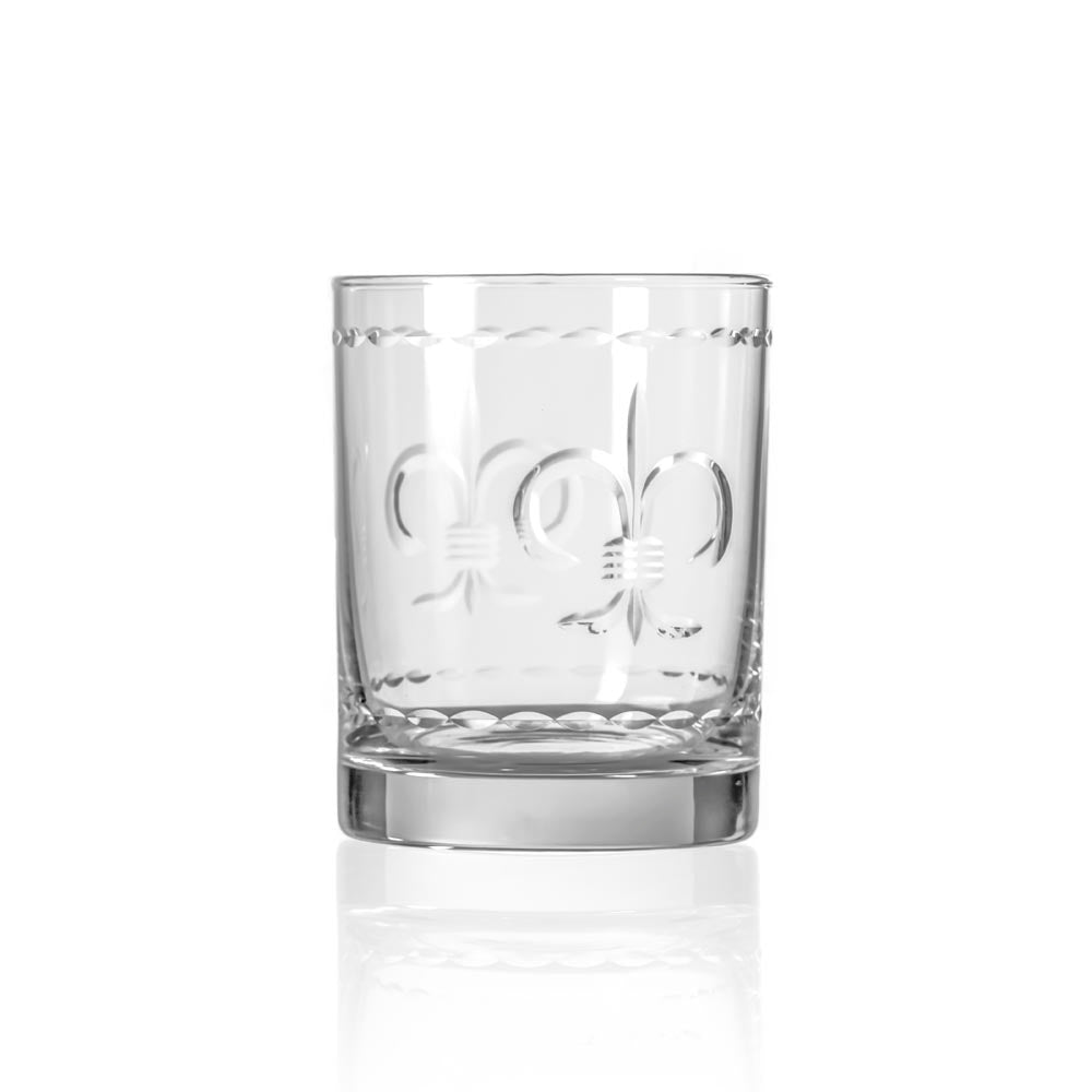 Premium 13oz Fleur De Lis Double Old Fashioned Glasses - Set of 4 | Elegant Whiskey & Cocktail Drinking Glasses for Home Bar, Parties & Gifts