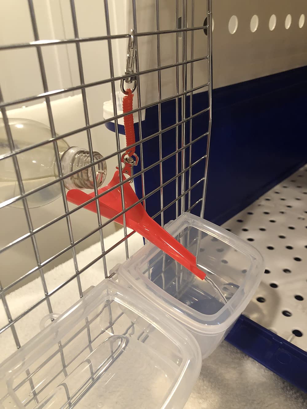 Red Hook-On Pet Carrier Door with Water Funnel Spout - Leak-Proof Water Guide for Pet Bowls - Perfect for Travel, Cages & Outdoor Adventures