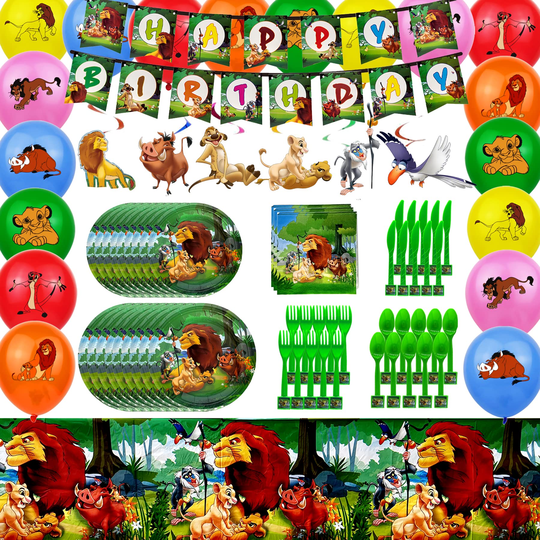 Lion Themed Birthday Party Supplies Set - Animal Decorations, Plates, Cutlery, Tableware, Banners, Napkins & Balloons for Kids Boys | Jungle Safari Baby Shower, First Birthday Party Decor